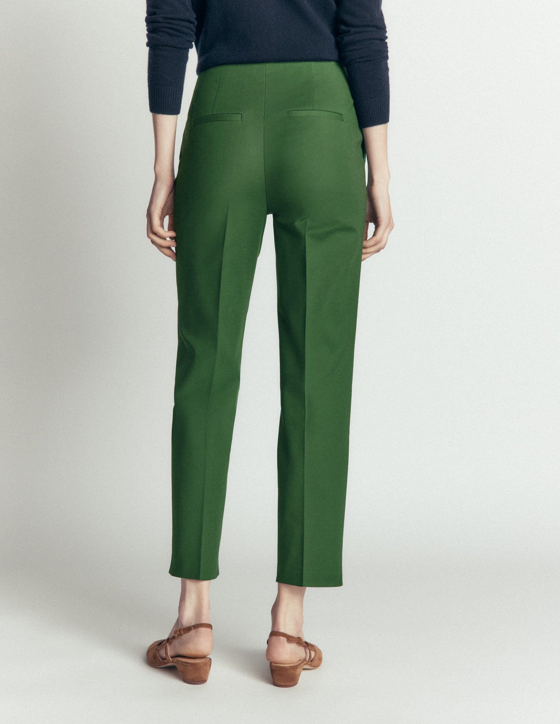 Slim Leg Cotton Trousers-Dark Green-3
