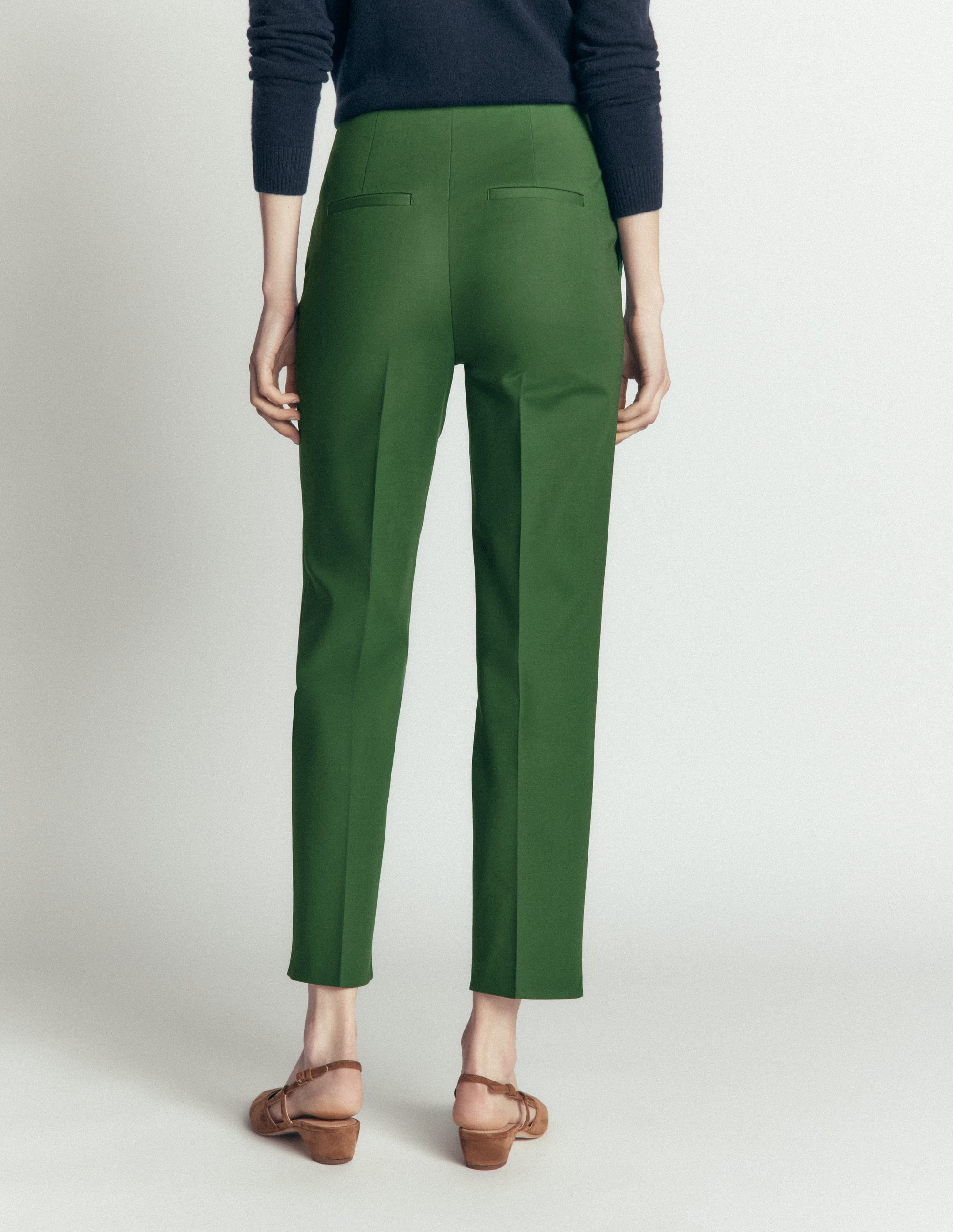 Slim Leg Cotton Trousers-Dark Green - Image 3