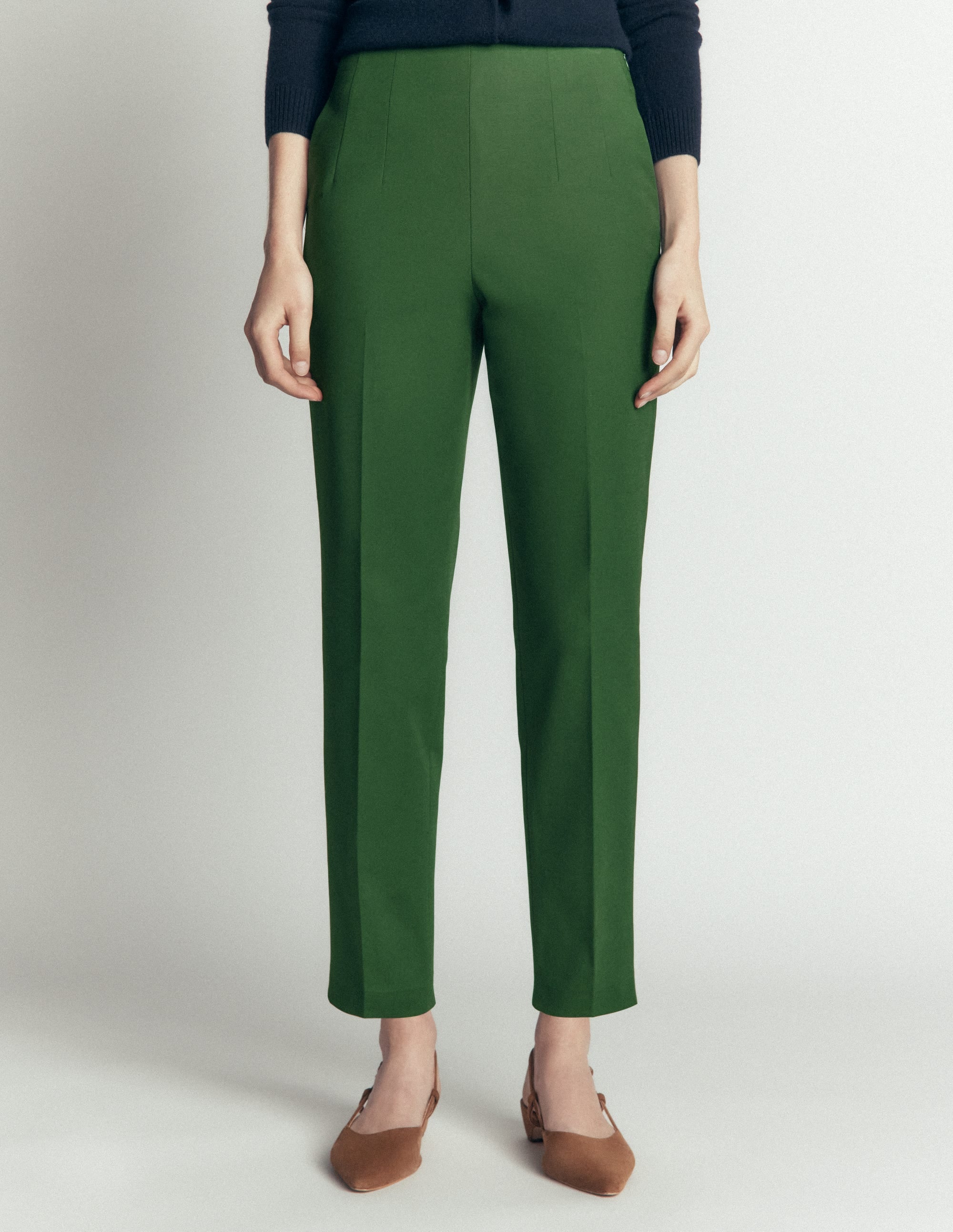 Slim Leg Cotton Trousers-Dark Green - Image 4