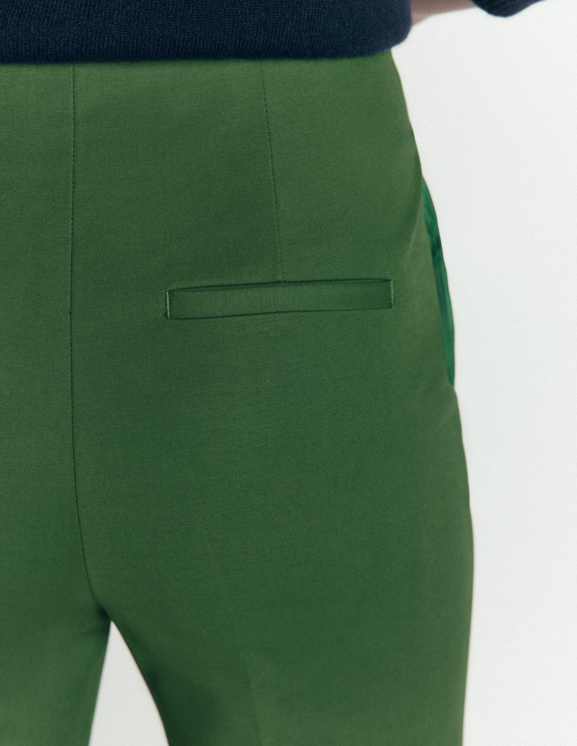 Slim Leg Cotton Trousers-Dark Green-5