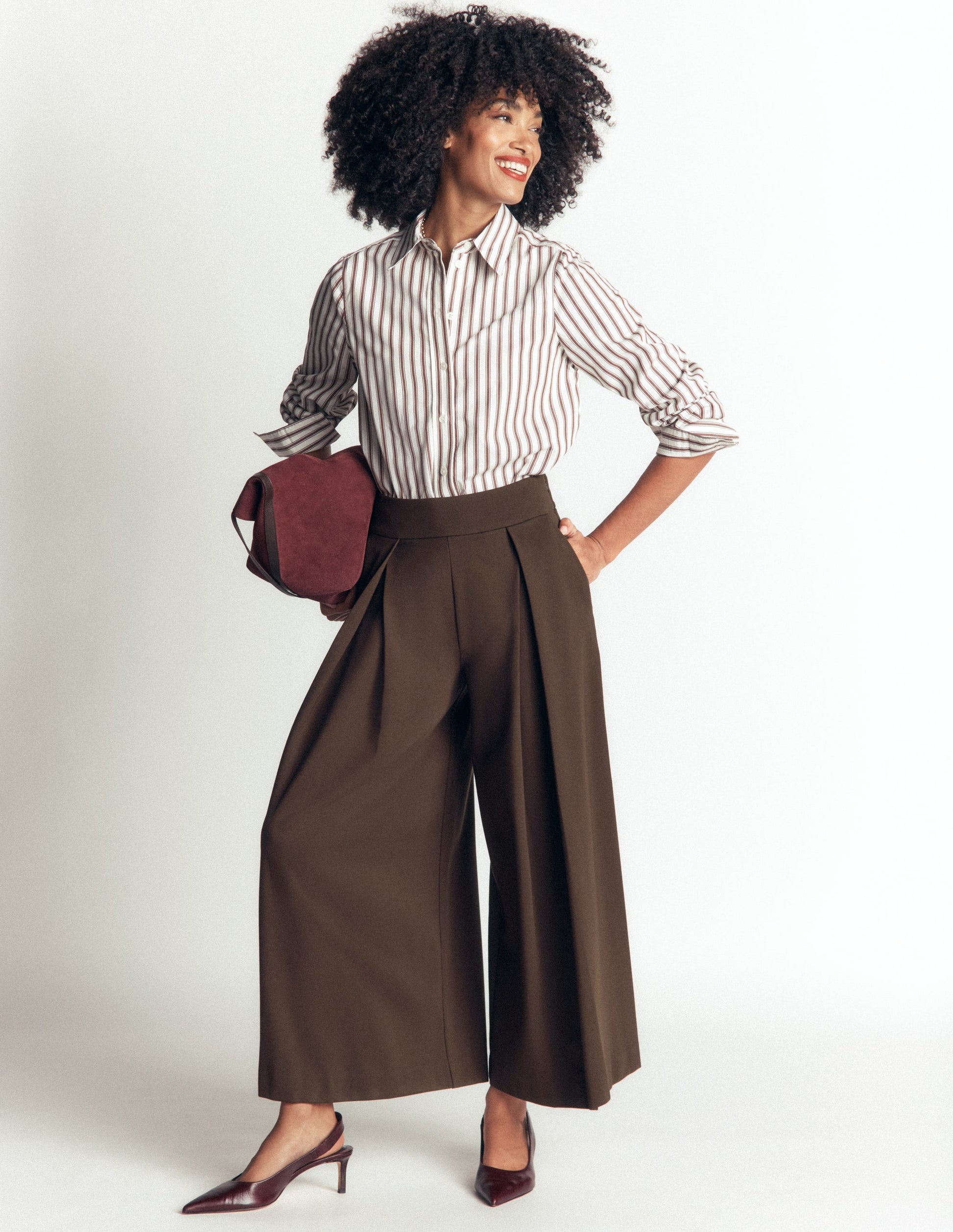 Single Pleat Ponte Culottes-Bitter Chocolate-1