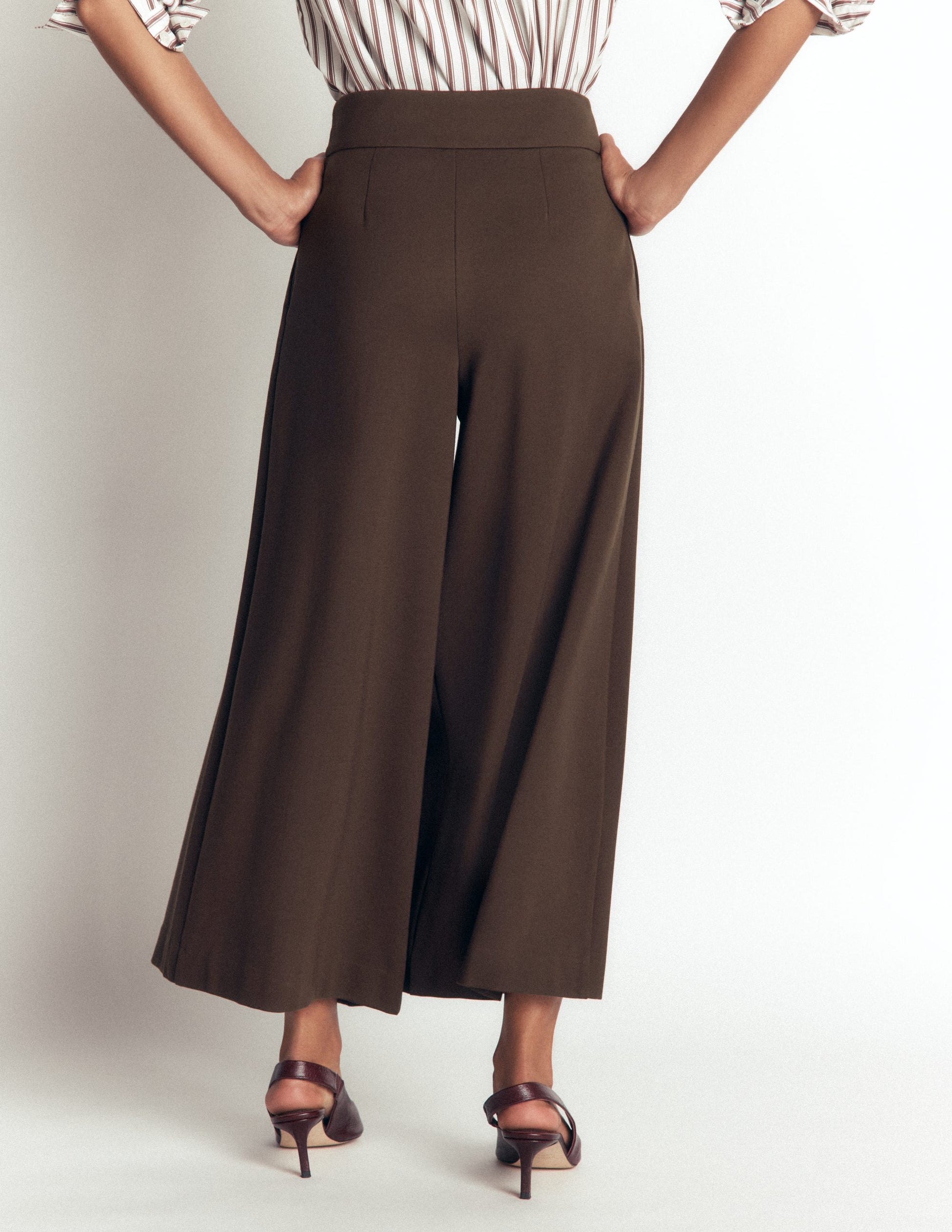 Single Pleat Ponte Culottes-Bitter Chocolate-3