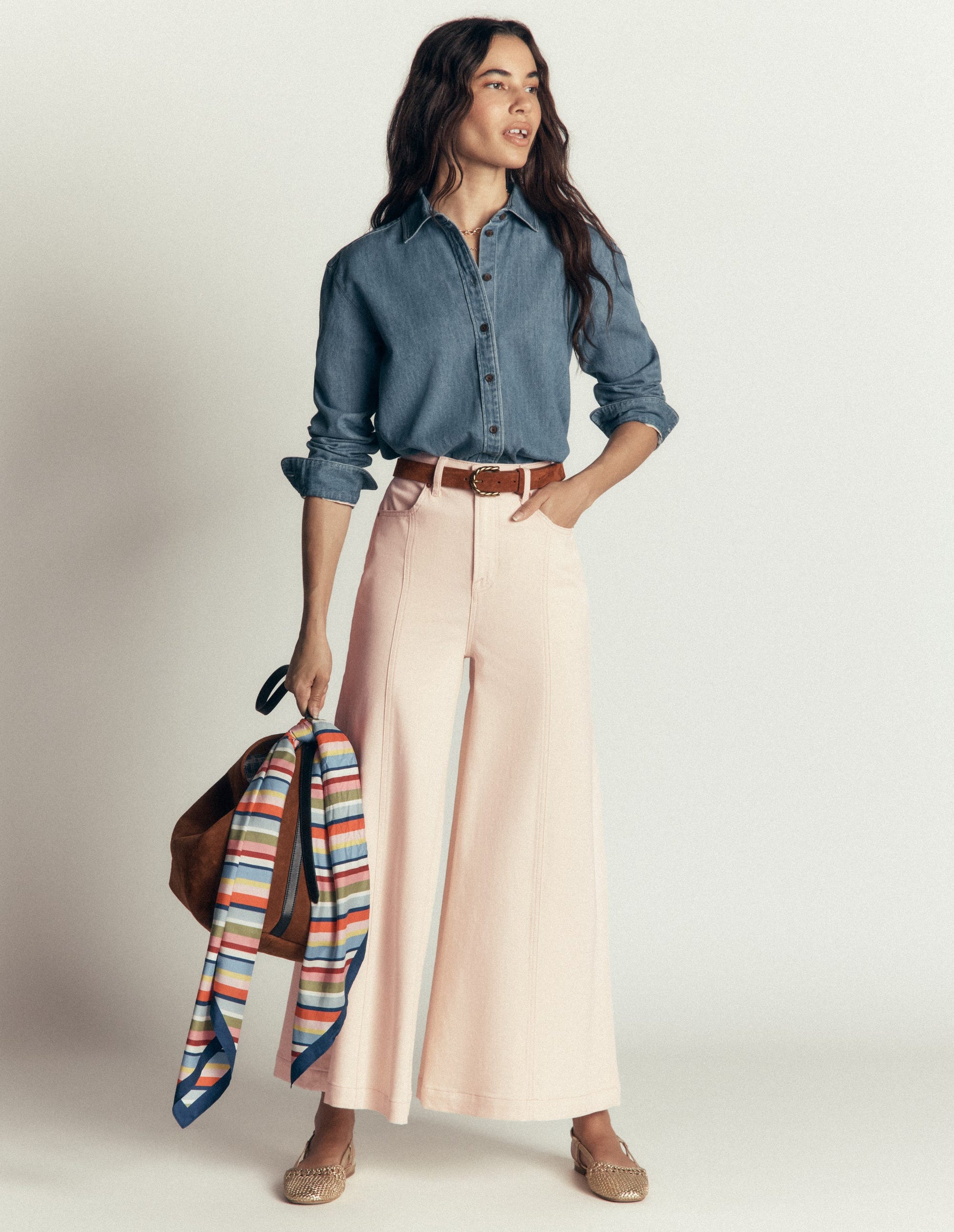 Wide Leg Culotte Jeans-Ecru-1