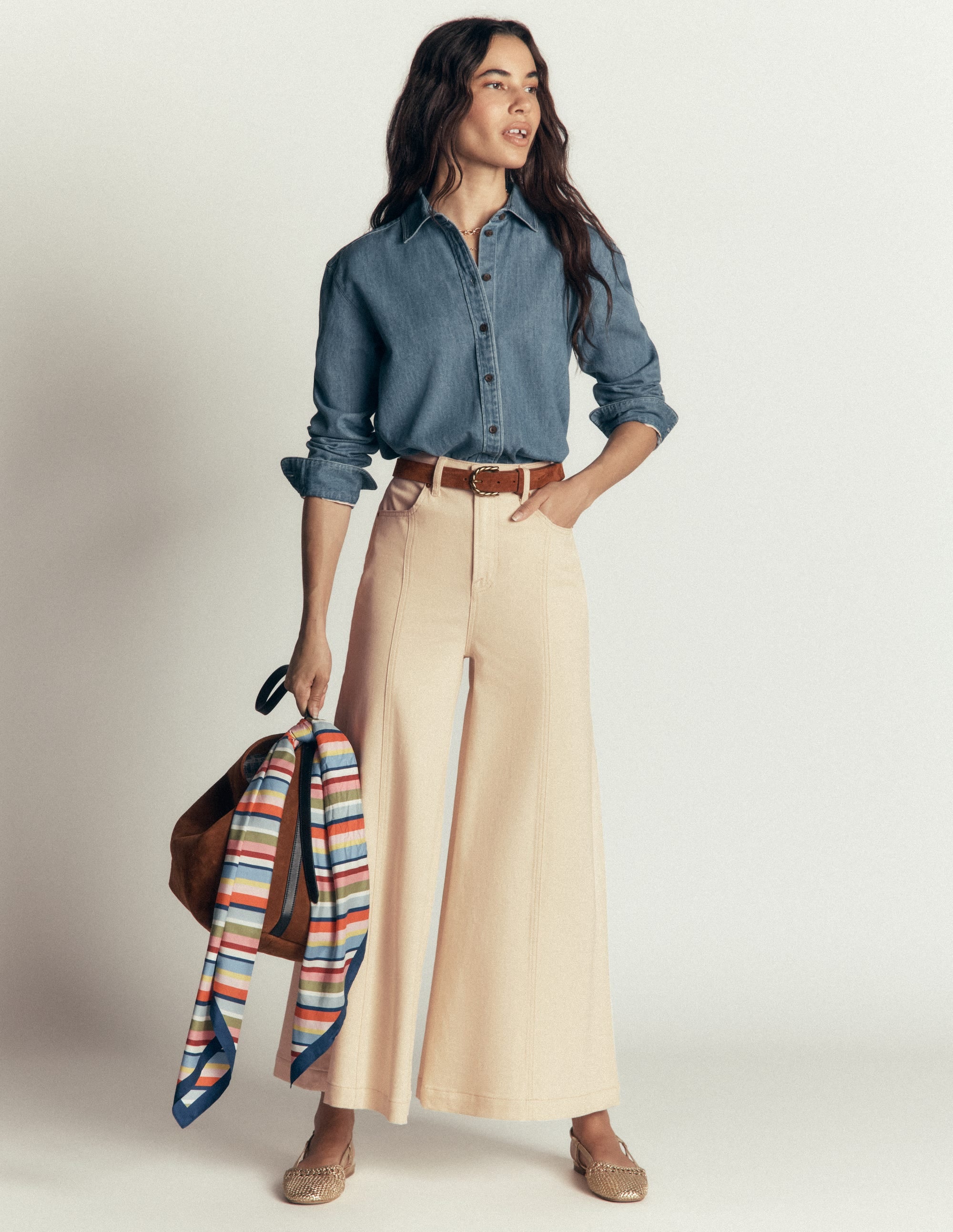 Wide Leg Culotte Jeans-Ecru - Image 1