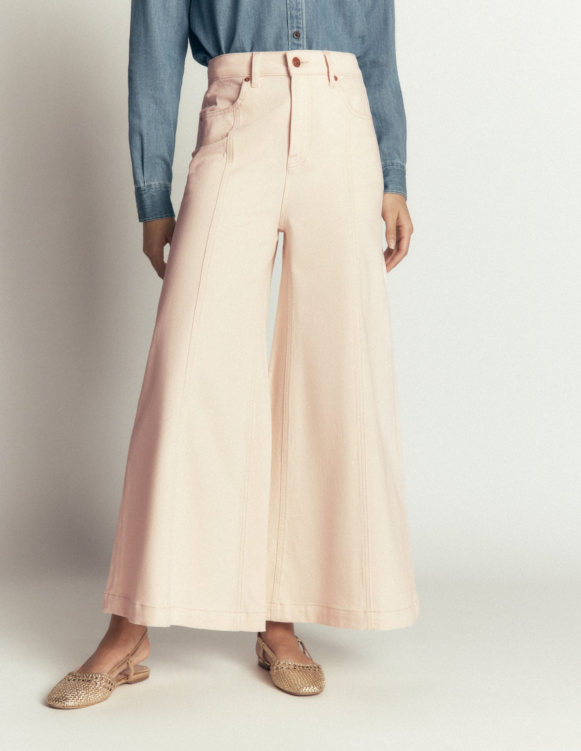 Wide Leg Culotte Jeans-Ecru-4