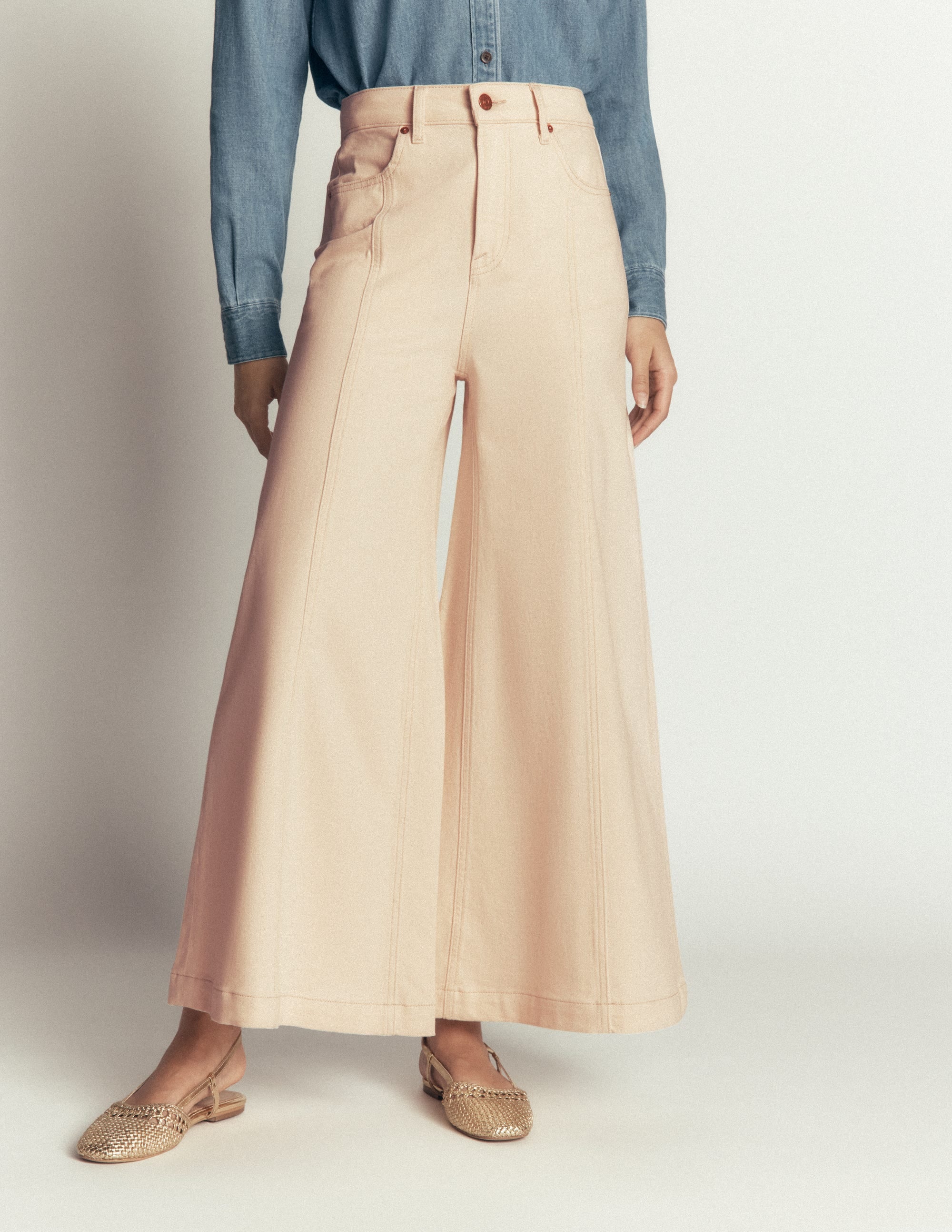 Wide Leg Culotte Jeans-Ecru - Image 4