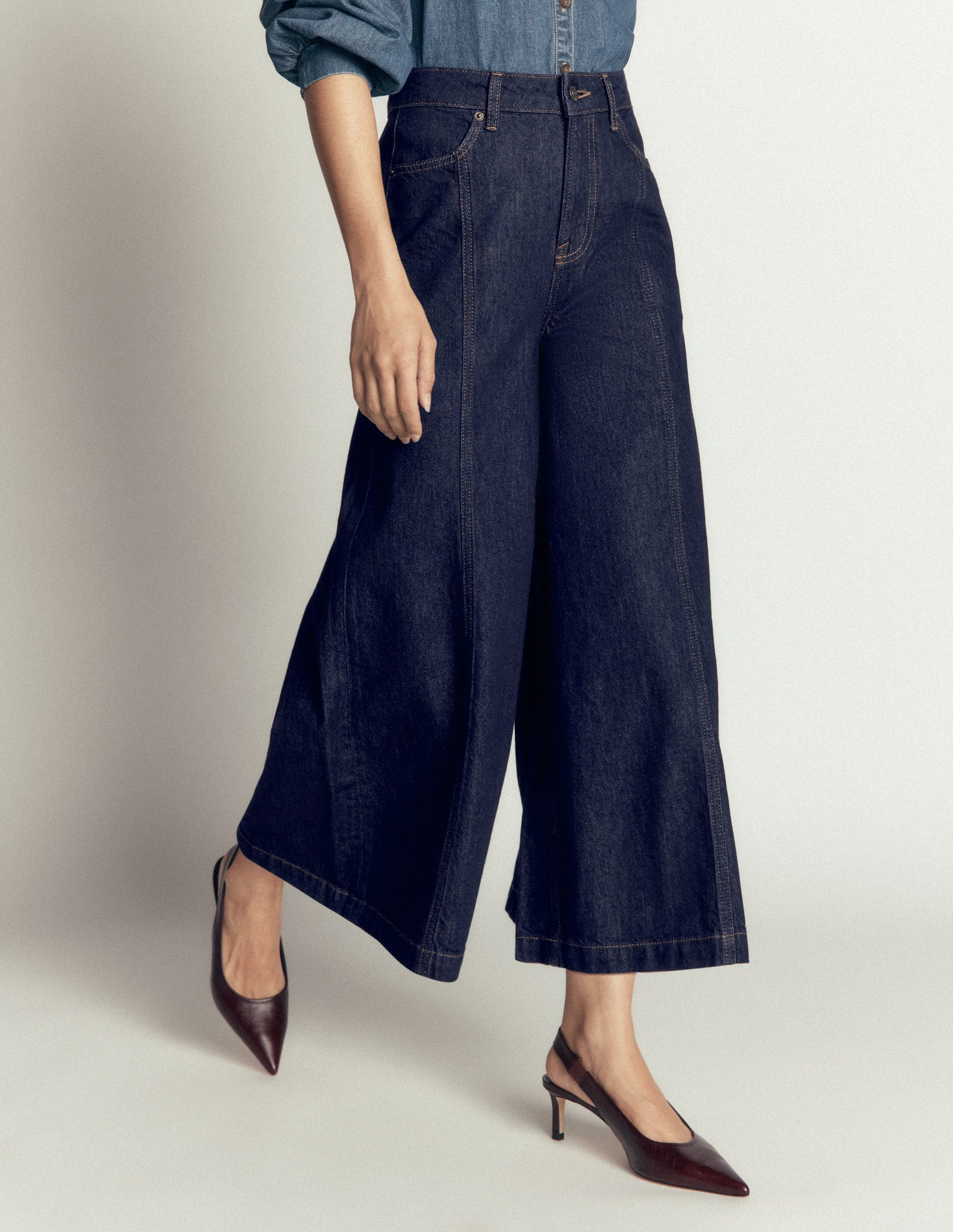 Wide Leg Culotte Jeans-Indigo-4
