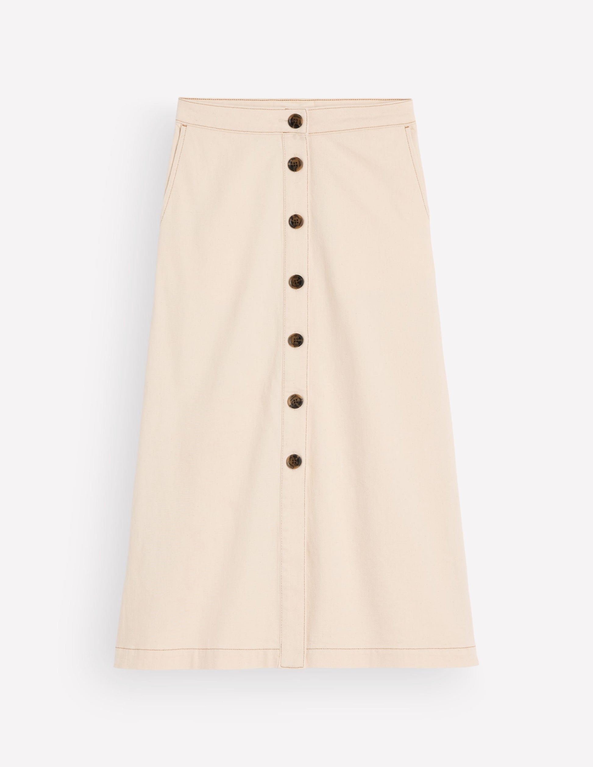 Val Button Denim Midi Skirt-Ecru-7