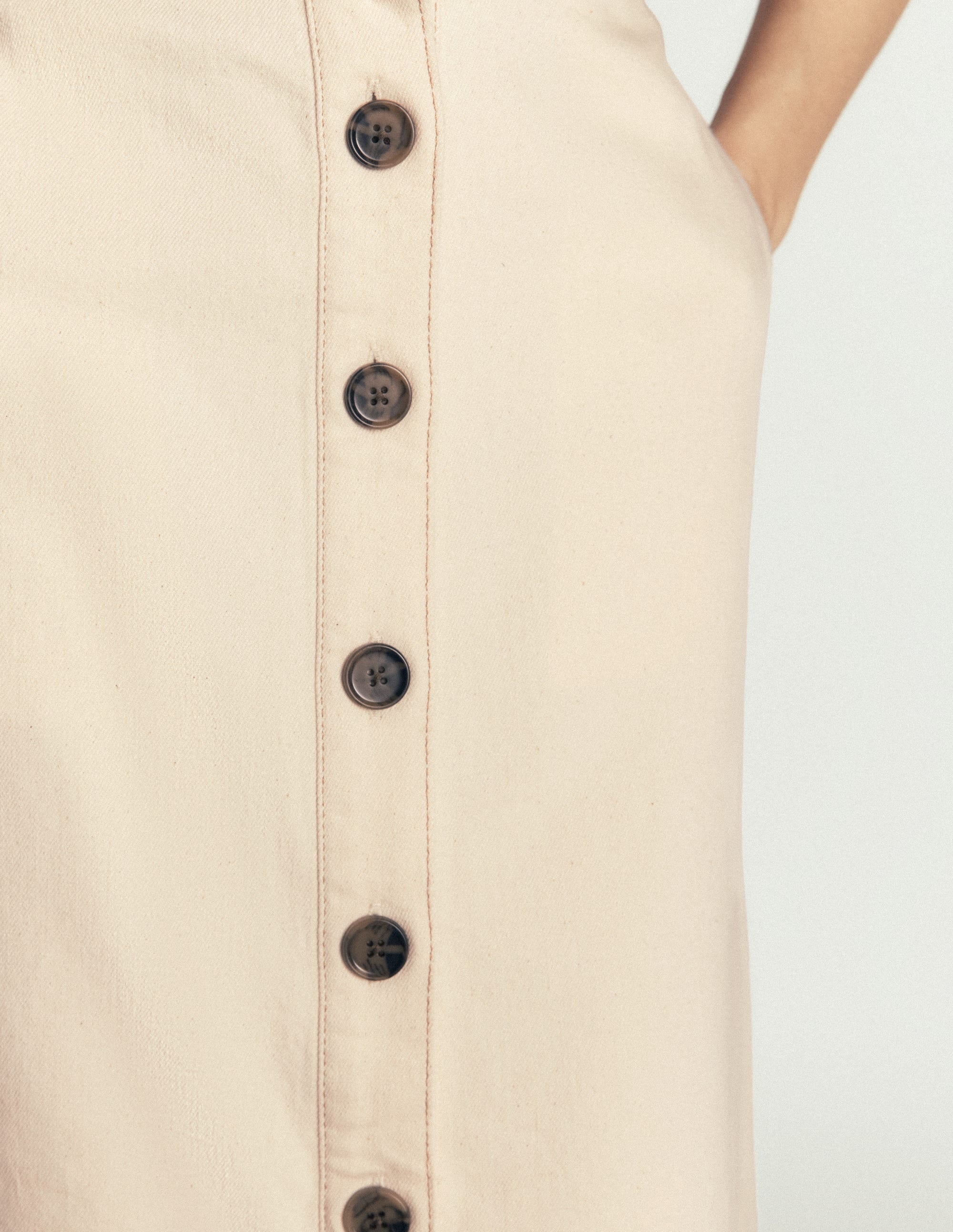 Val Button Denim Midi Skirt-Ecru - Image 2