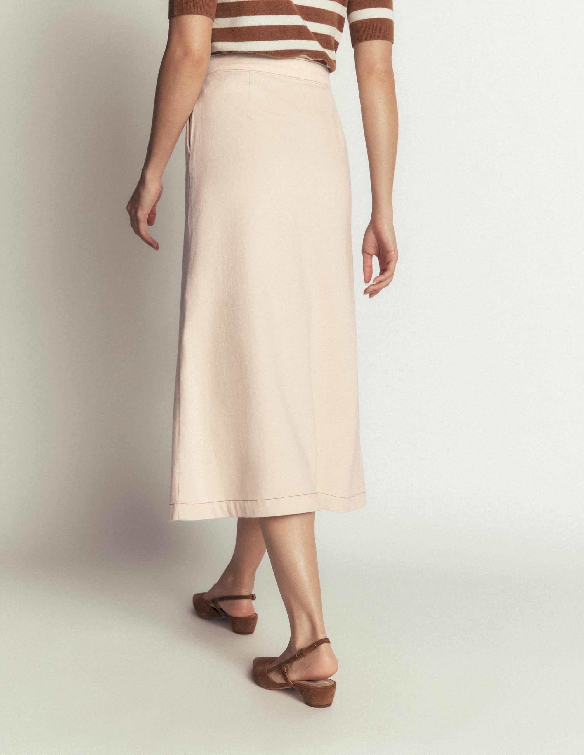 Val Button Denim Midi Skirt-Ecru - Image 3