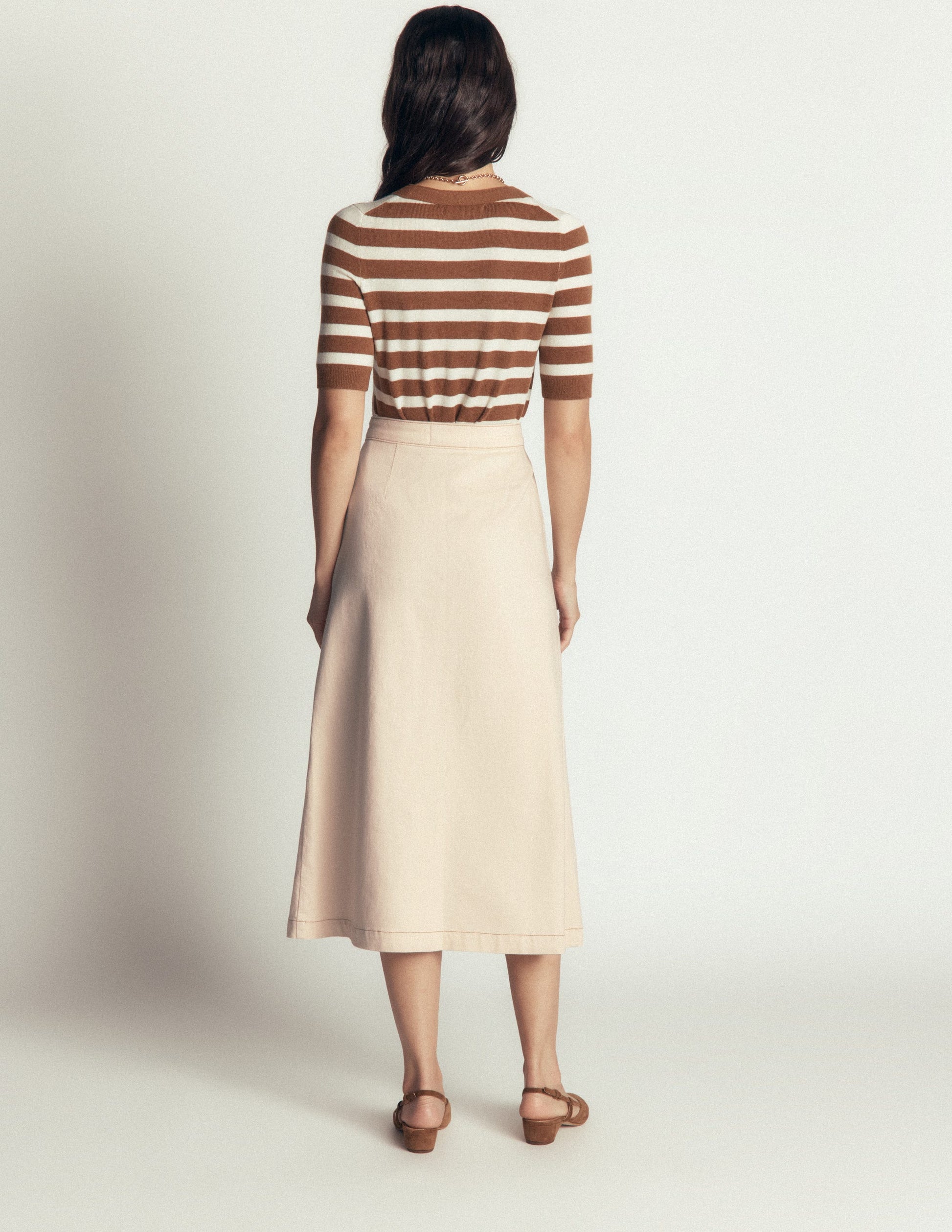Val Button Denim Midi Skirt-Ecru-6