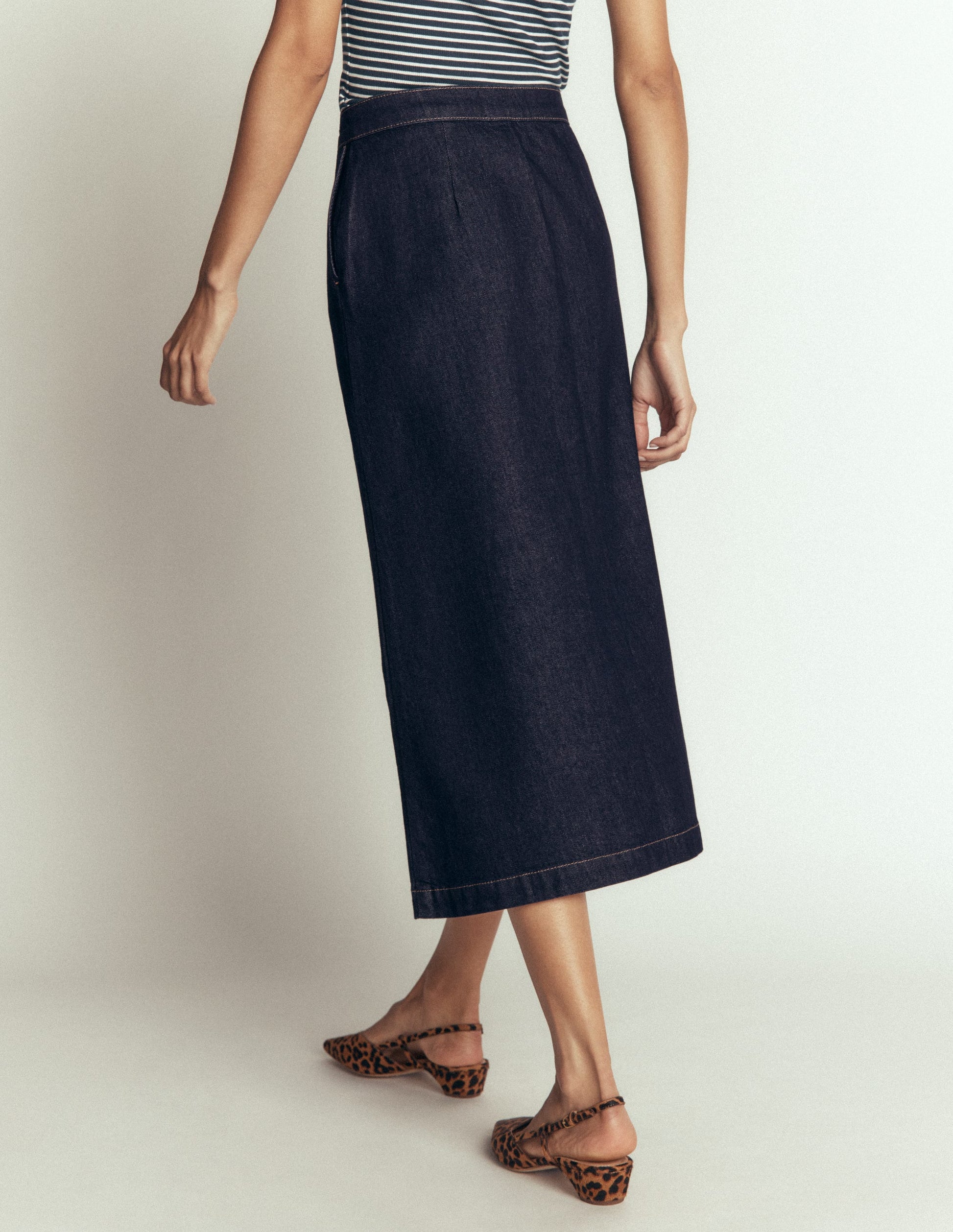 Val Button Denim Midi Skirt-Indigo-3