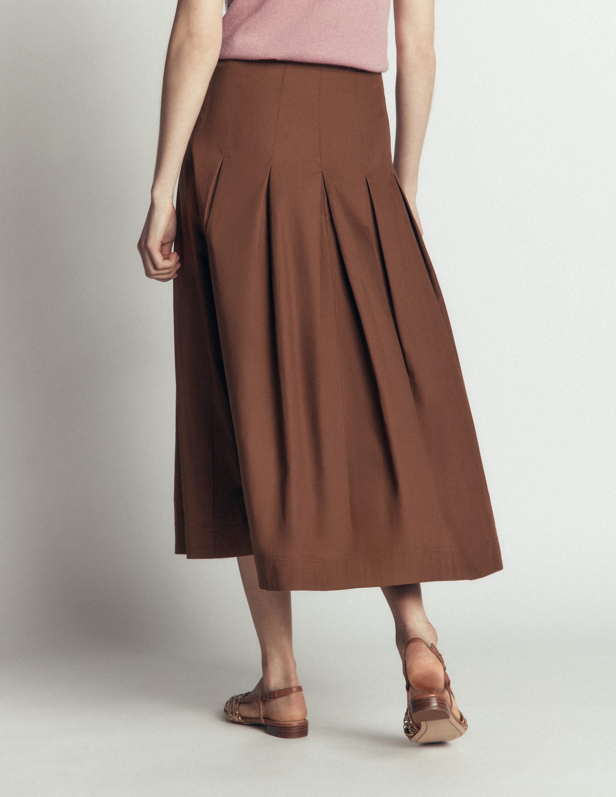 High Waist Pleated Skirt-Raw Umber - Image 3