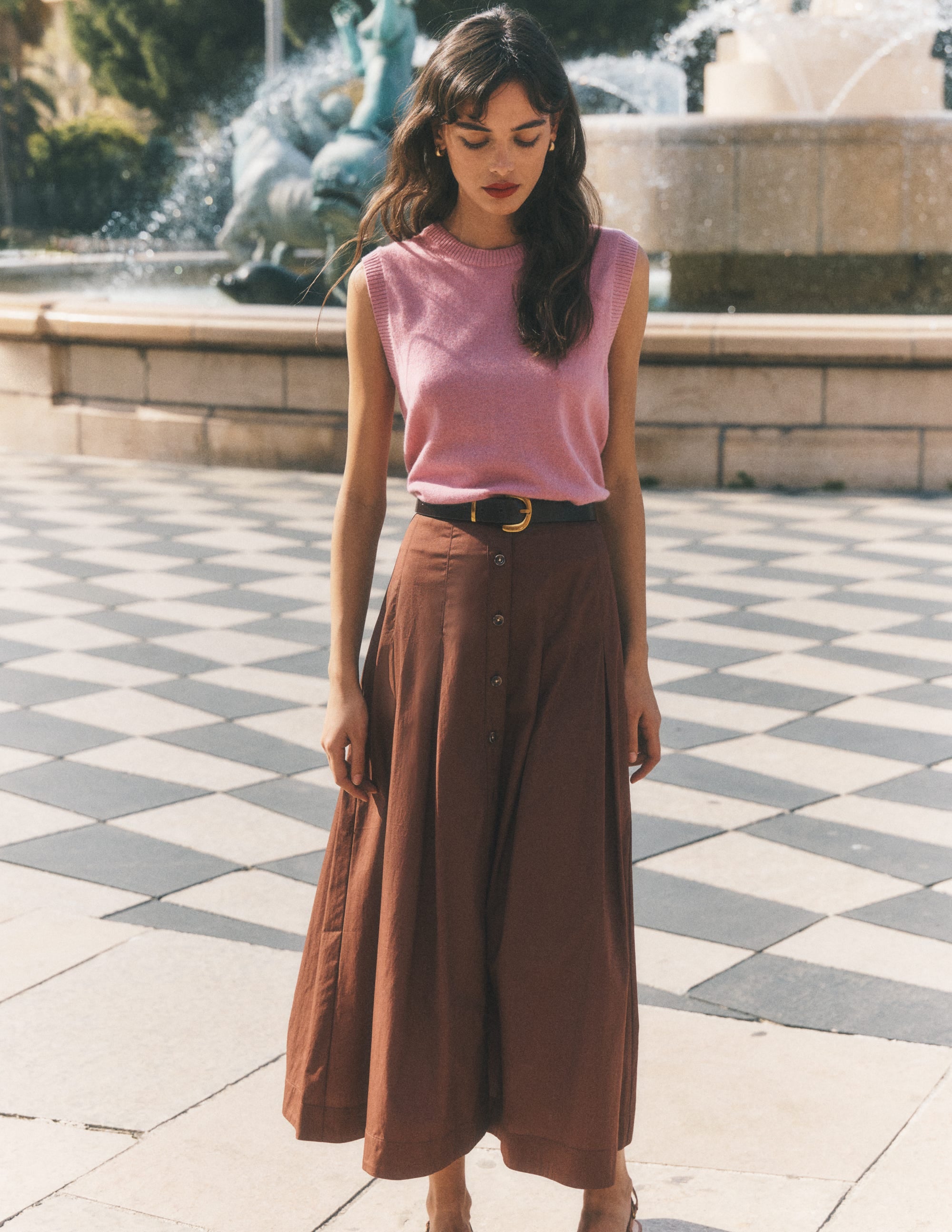 High Waist Pleated Skirt-Raw Umber - Image 5
