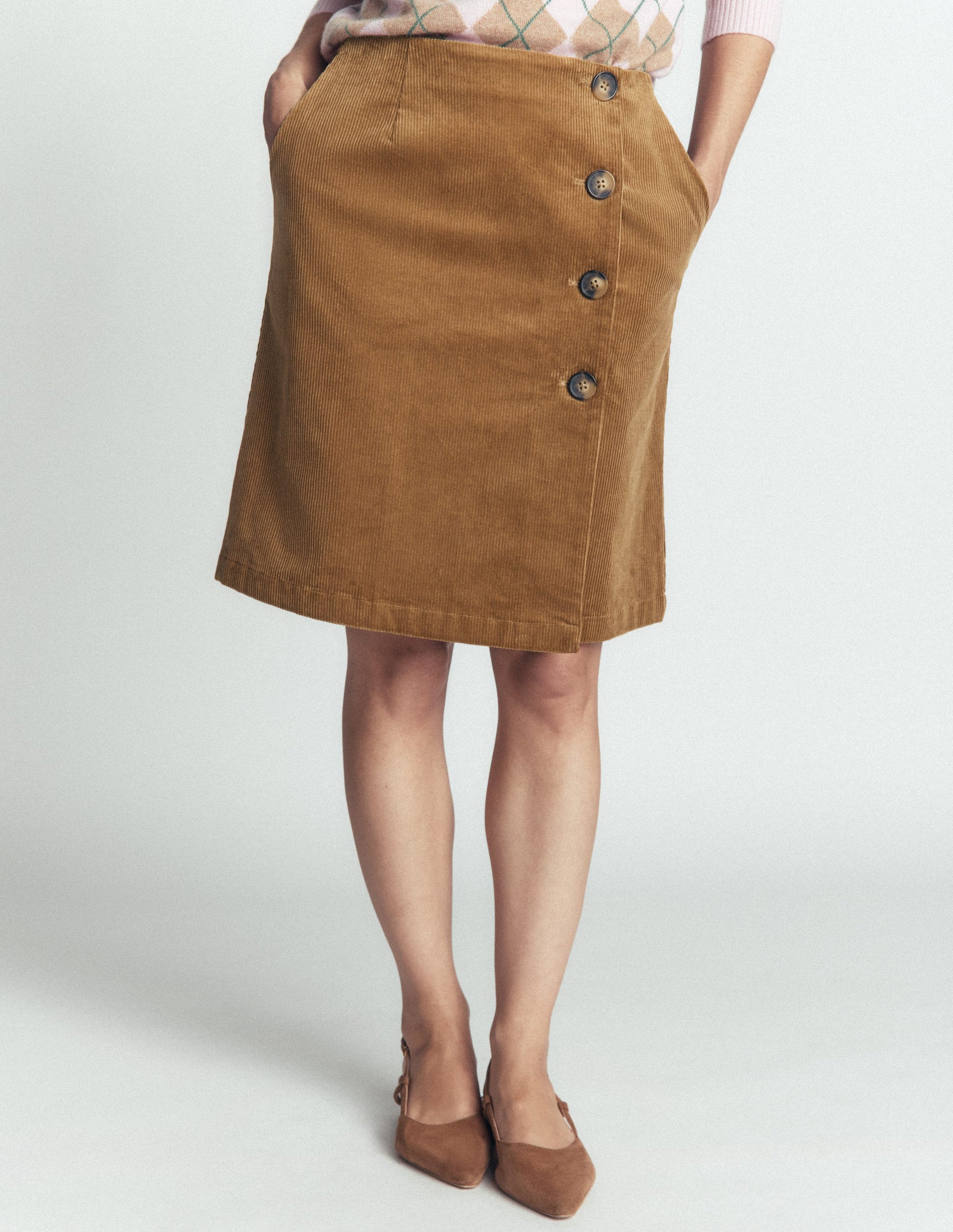 Evelyn Button Cord Wrap Skirt-Gingerbread-4