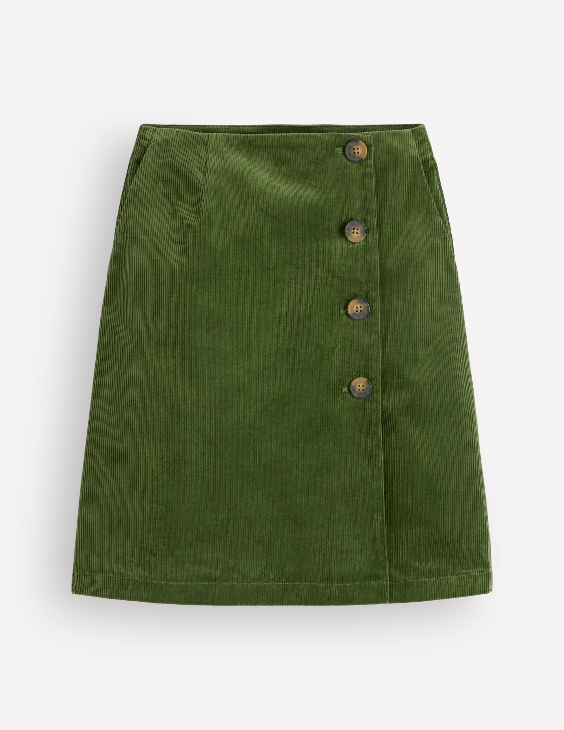 Evelyn Button Cord Wrap Skirt-Forest Green-5
