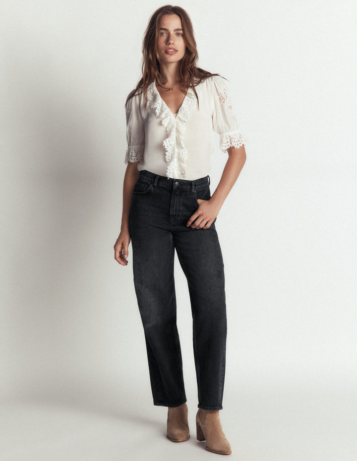 Barrel Leg Jeans-Washed Black