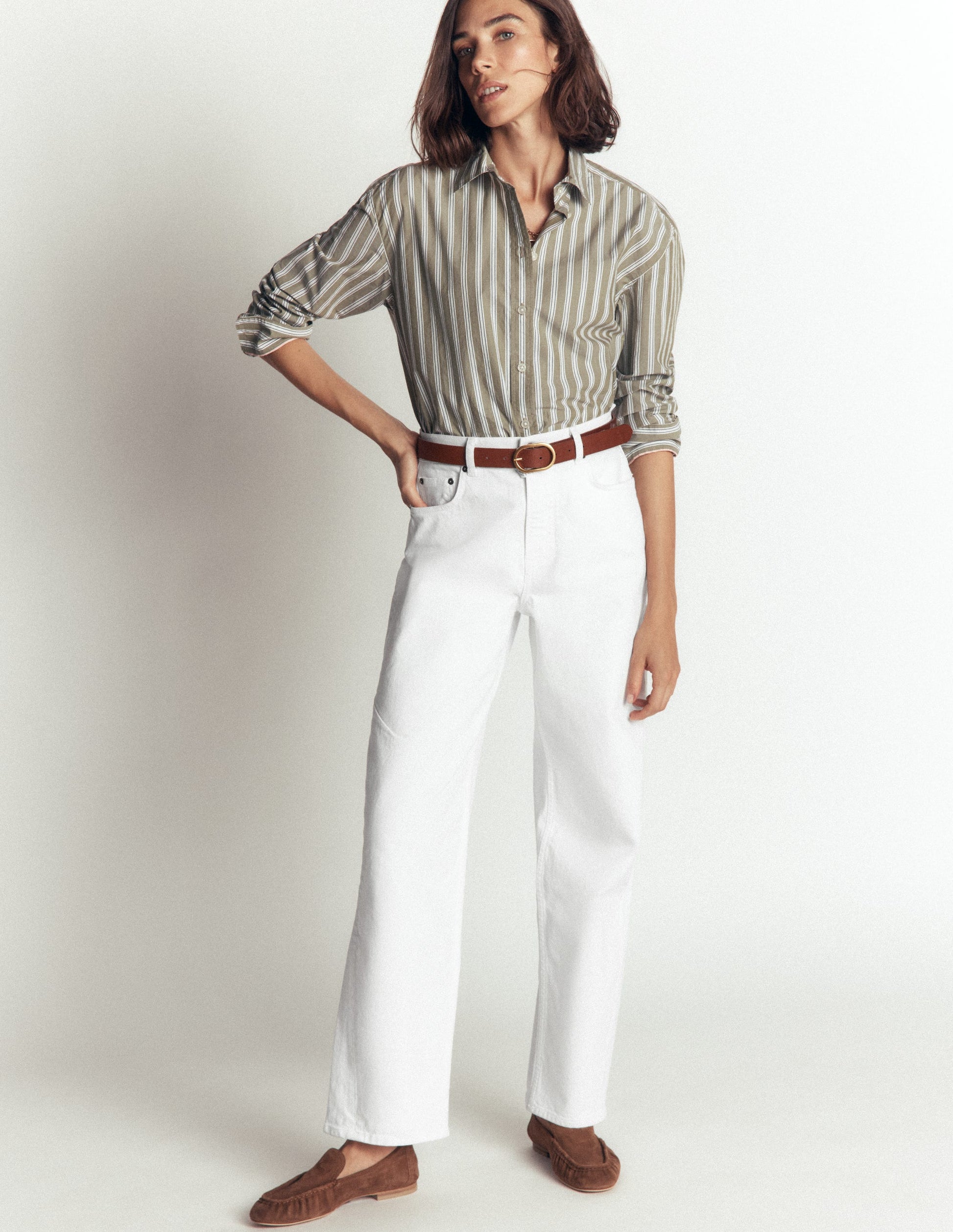 Barrel Leg Jeans-White-1
