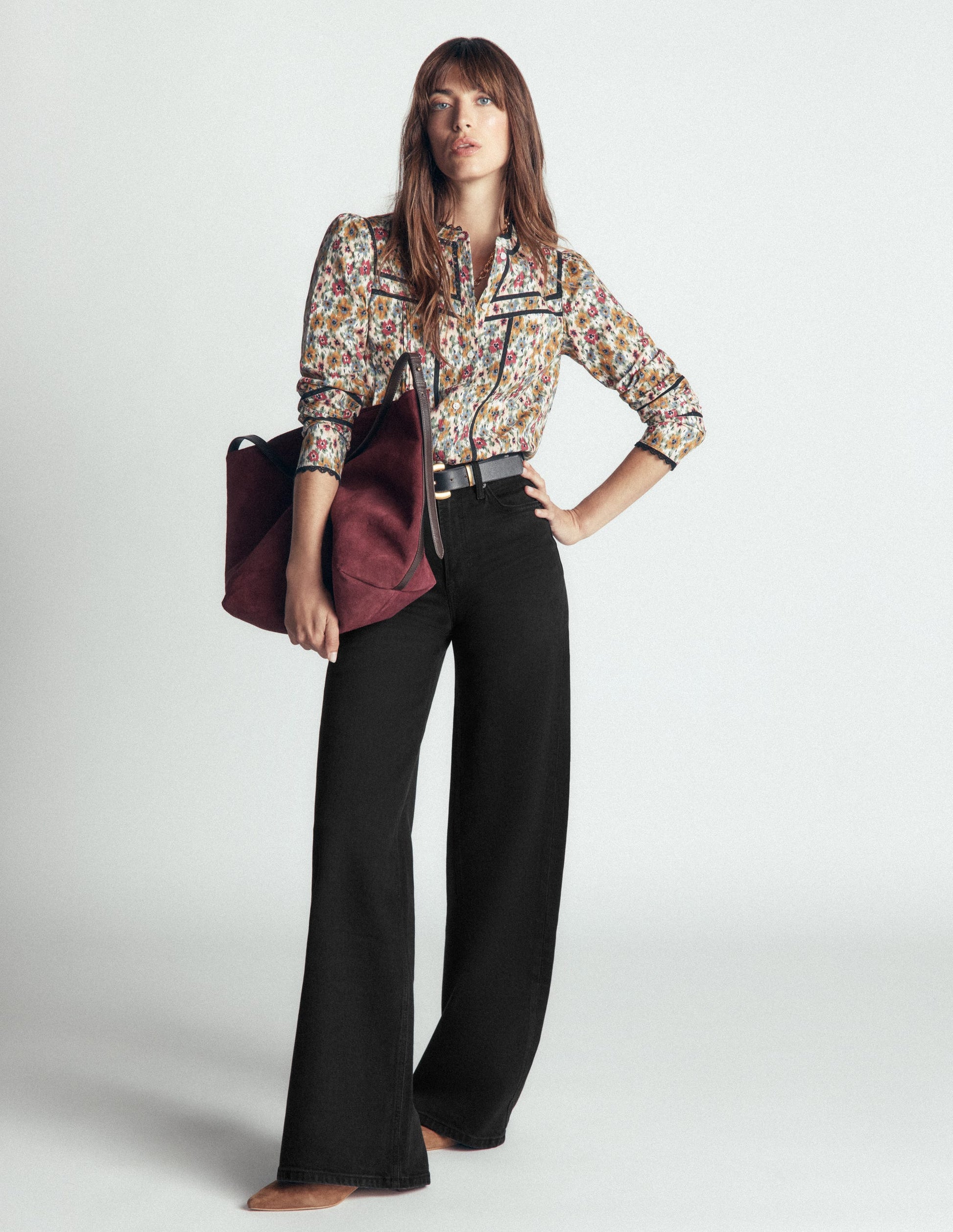 High Rise Wide Leg Jeans-Washed Black-1
