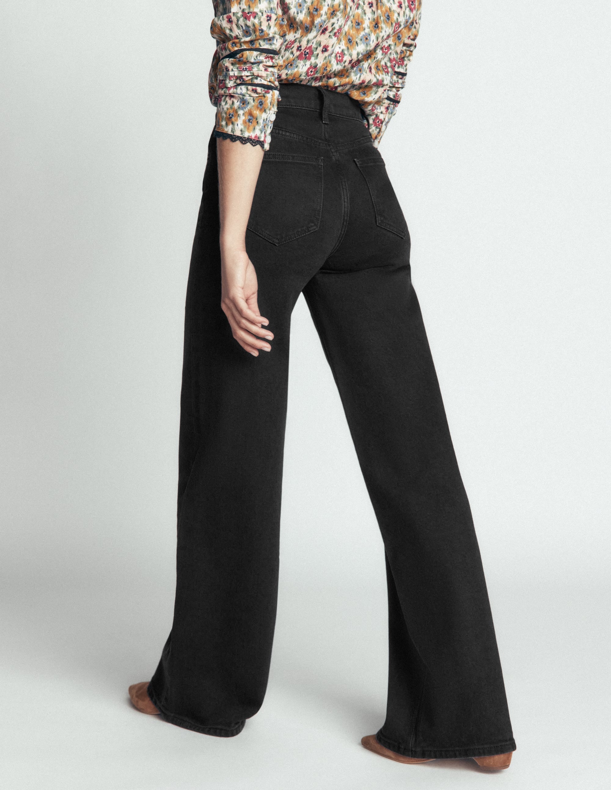 High Rise Wide Leg Jeans-Washed Black - Image 3