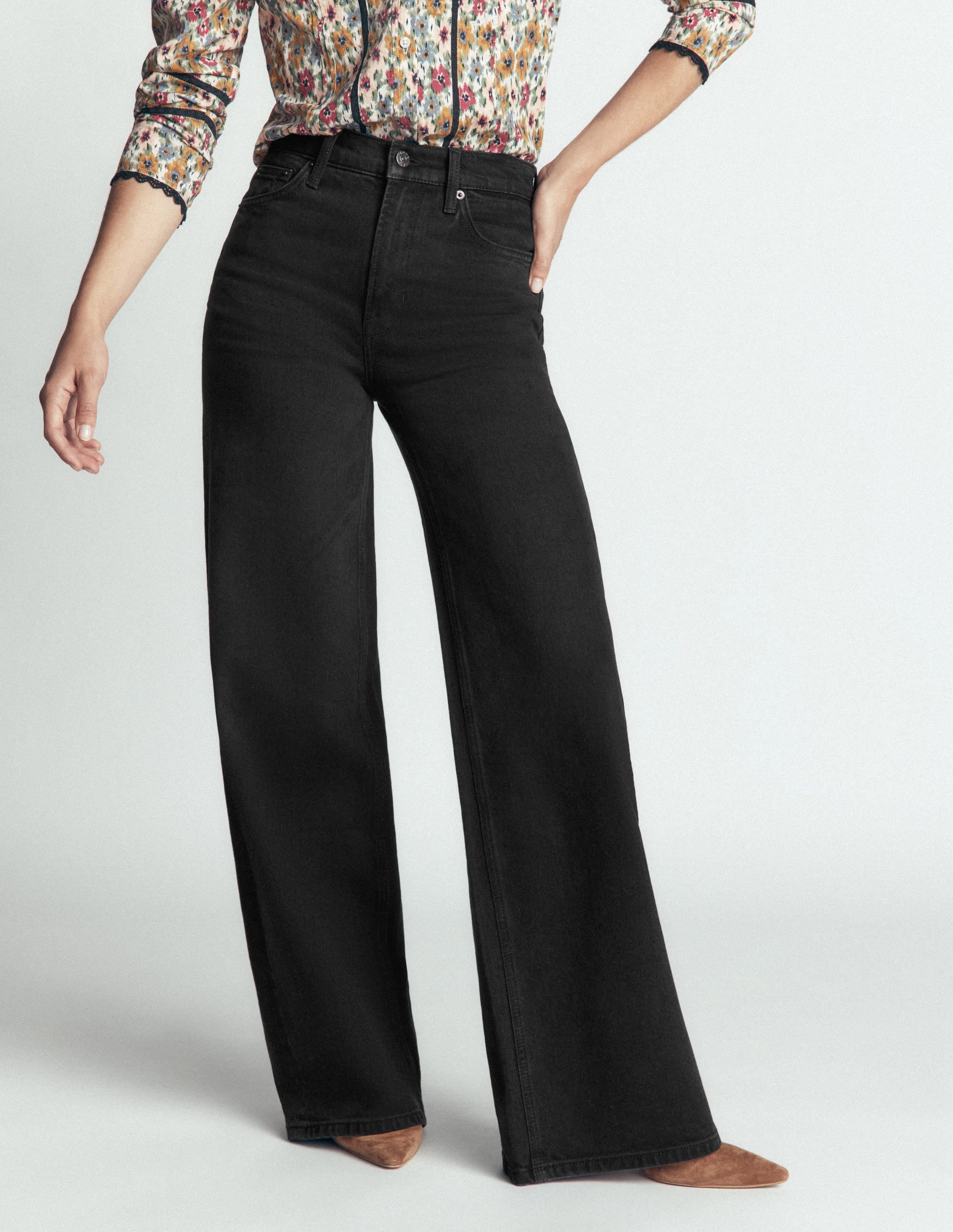High Rise Wide Leg Jeans-Washed Black - Image 5