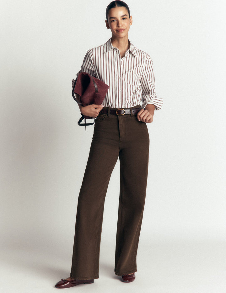 High Rise Wide Leg Jeans-Dark Chocolate