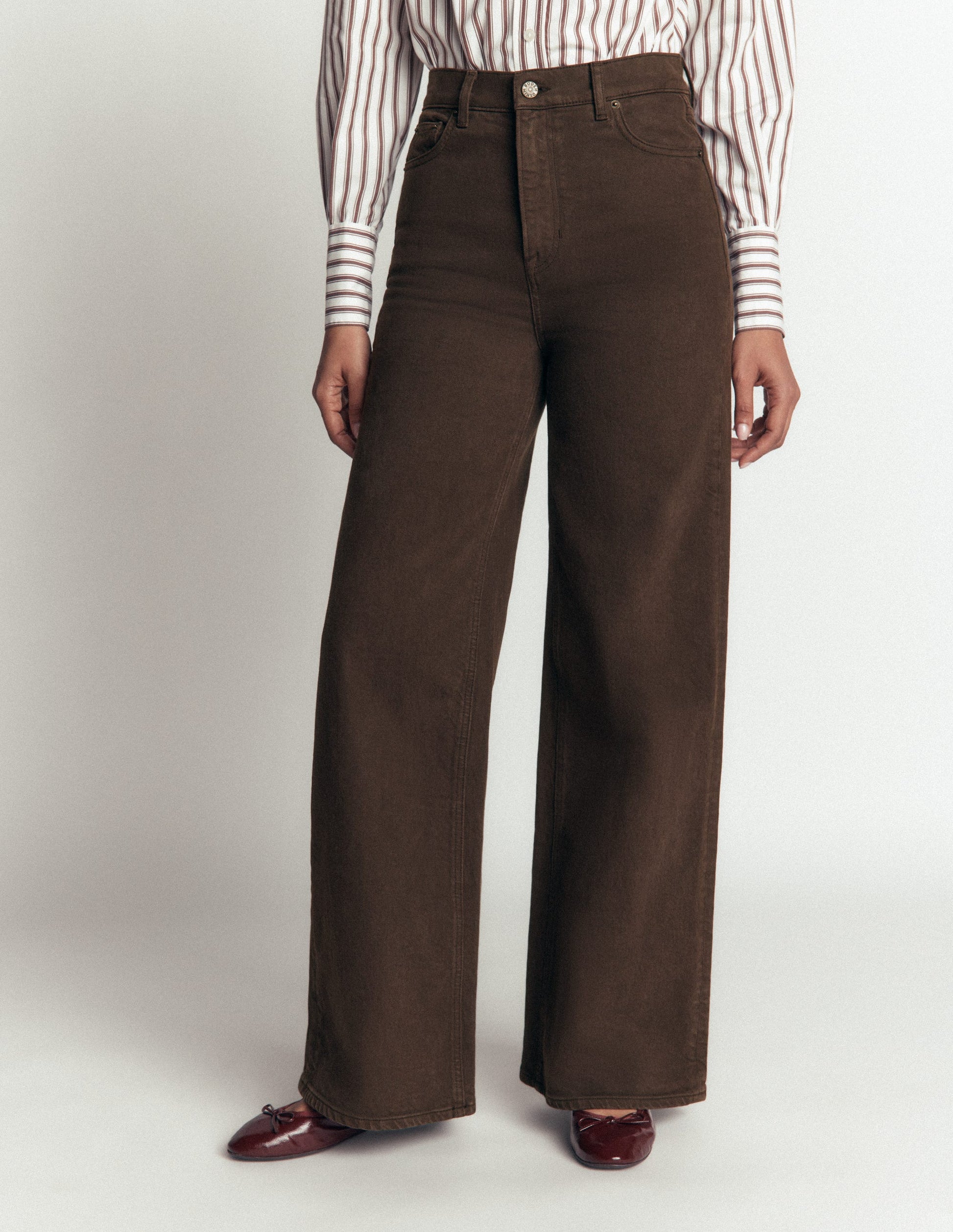 High Rise Wide Leg Jeans-Dark Chocolate-5