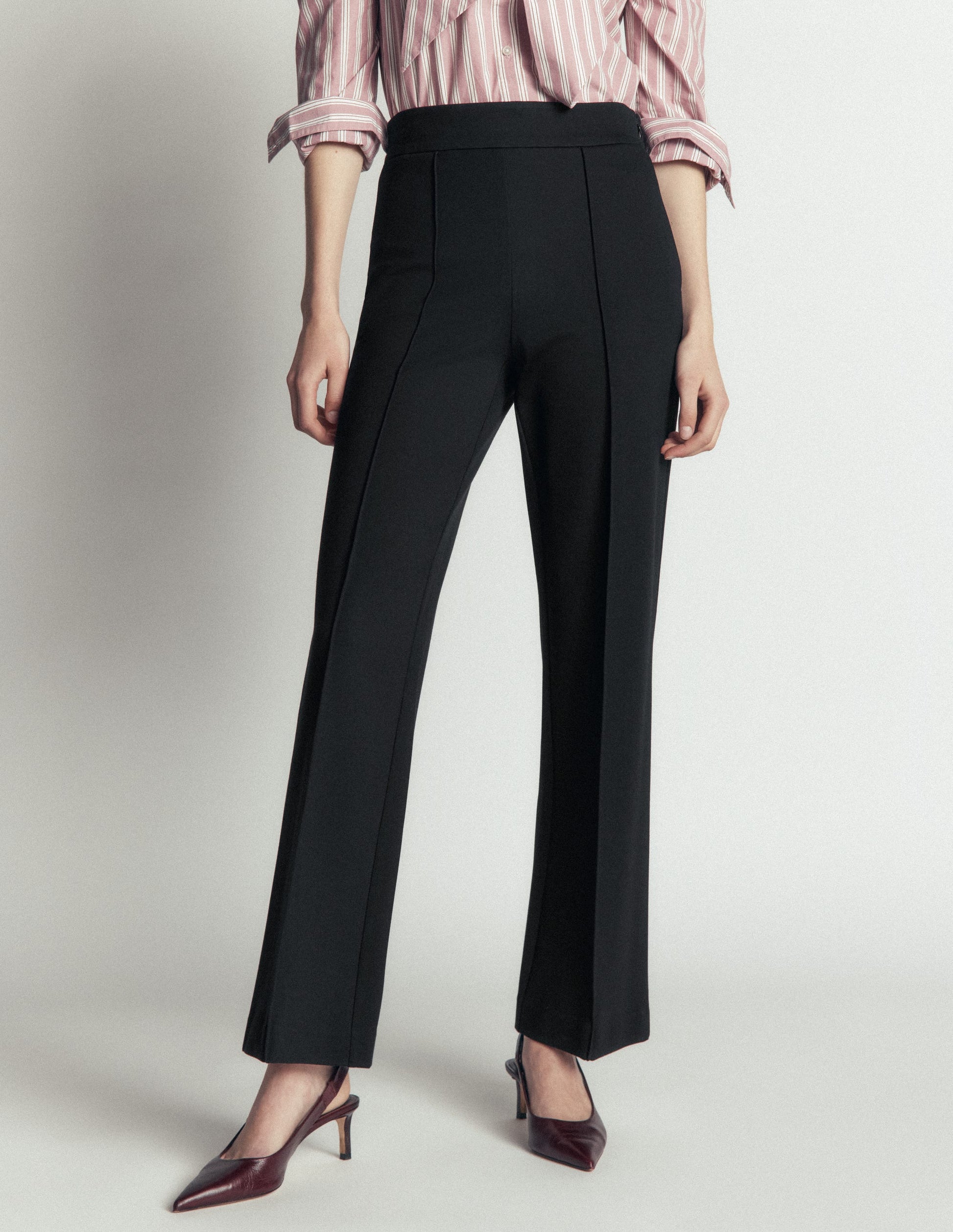 Straight Leg Ponte Trousers-Black-4