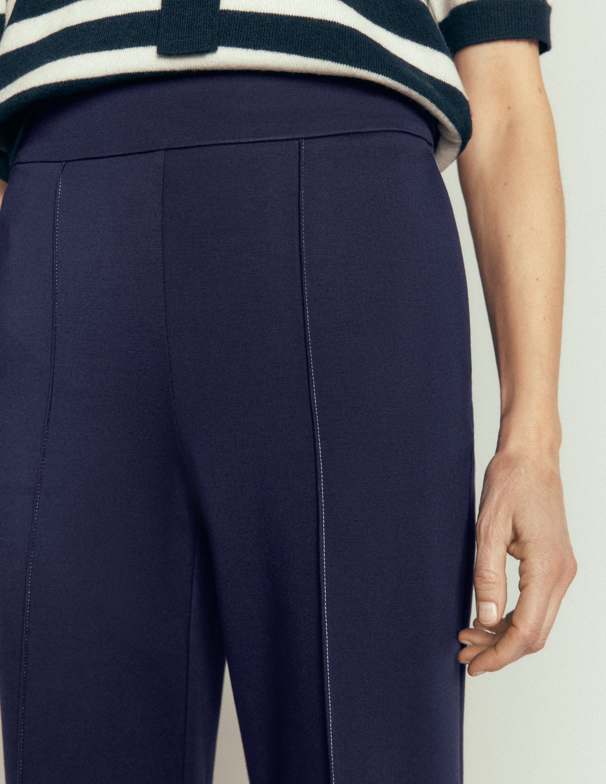 Straight Leg Ponte Trousers-Navy - Image 2