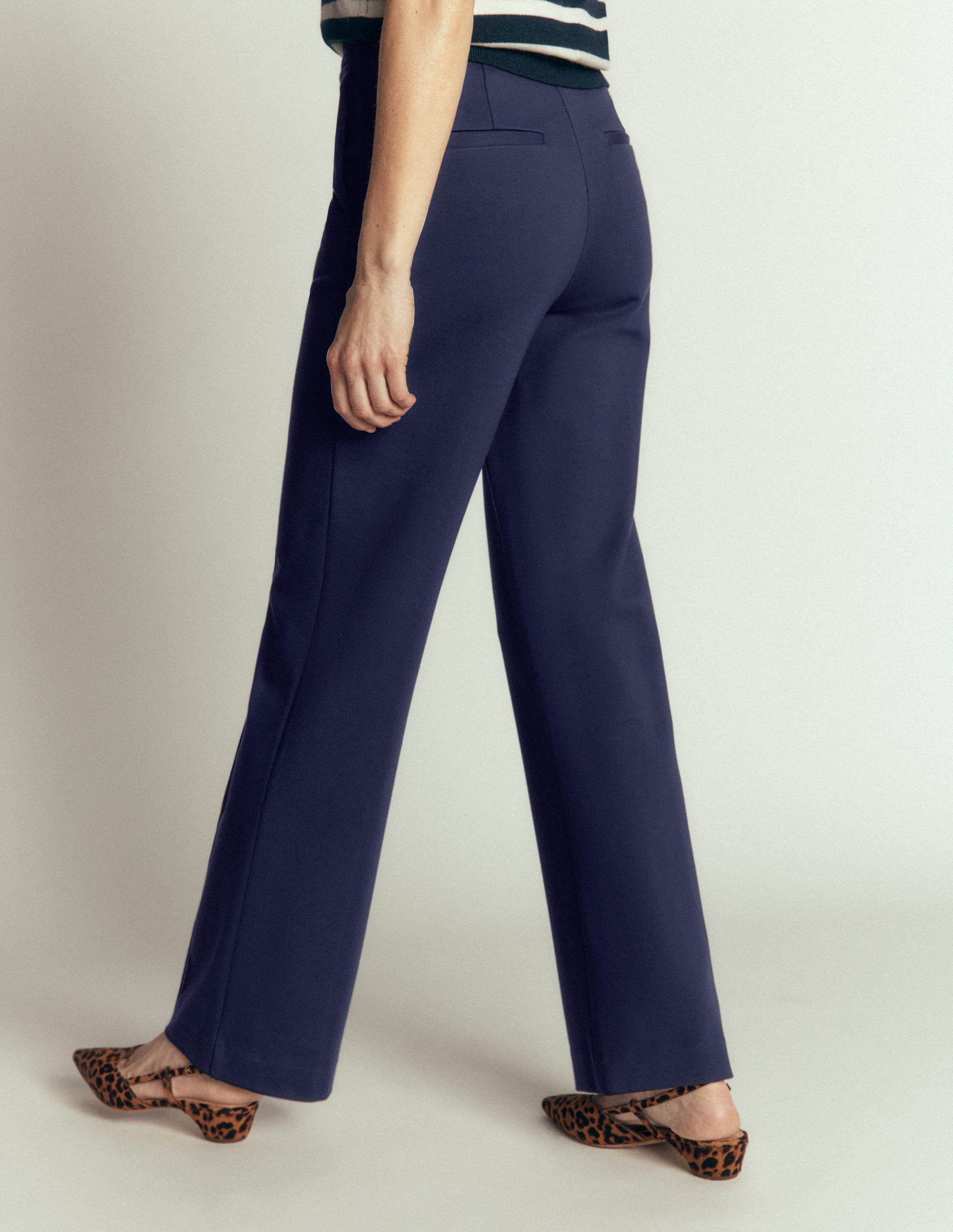 Straight Leg Ponte Trousers-Navy - Image 3