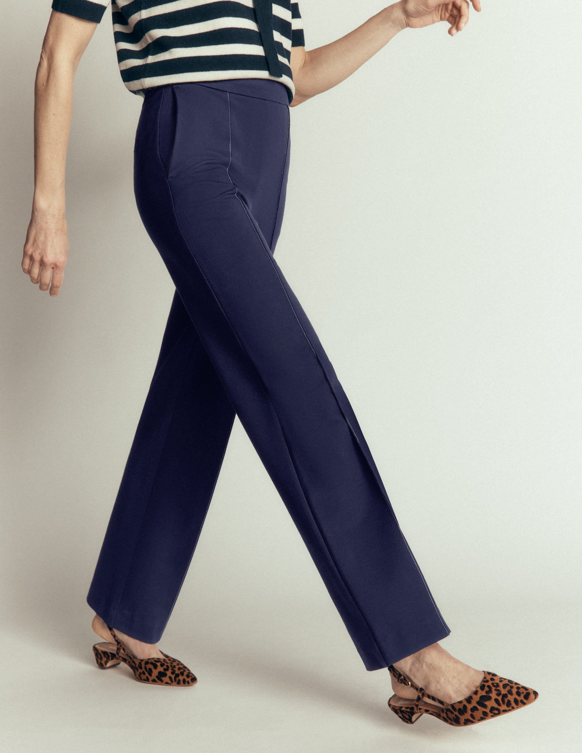 Straight Leg Ponte Trousers-Navy - Image 5