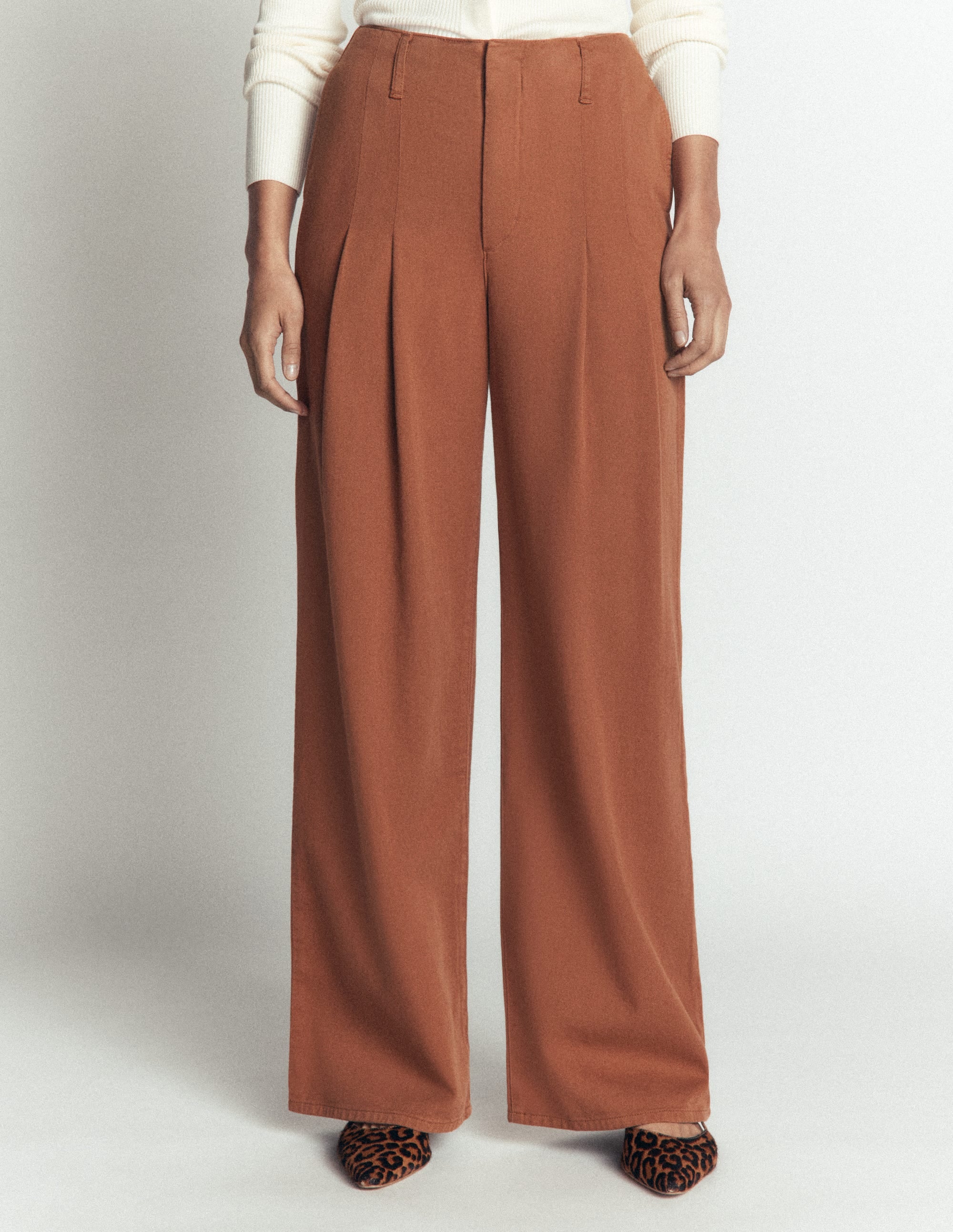 Mayfair Pleat Detail Trousers-Burnt Orange - Image 4