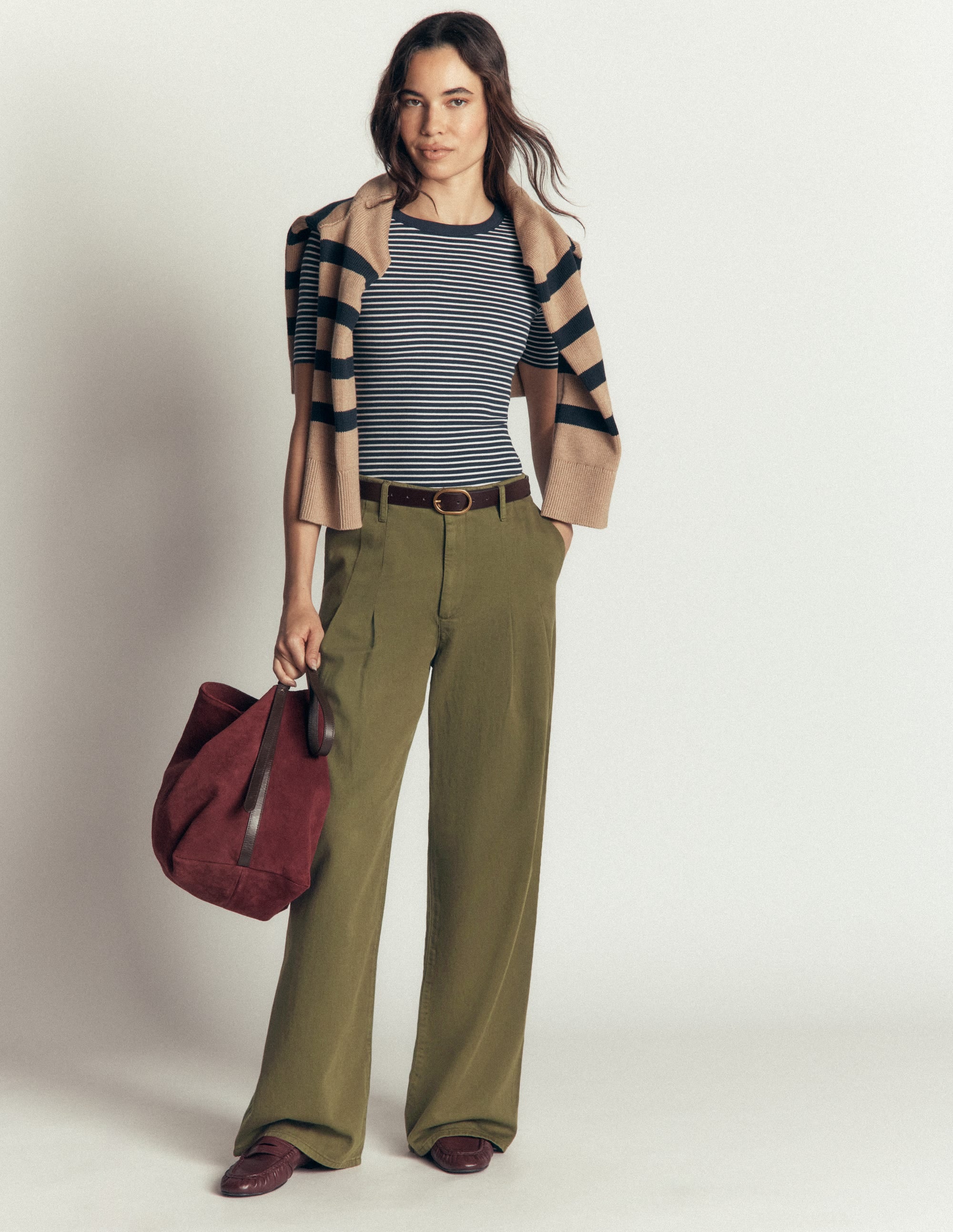 Mayfair Pleat Detail Trousers-Woodland Green - Image 1