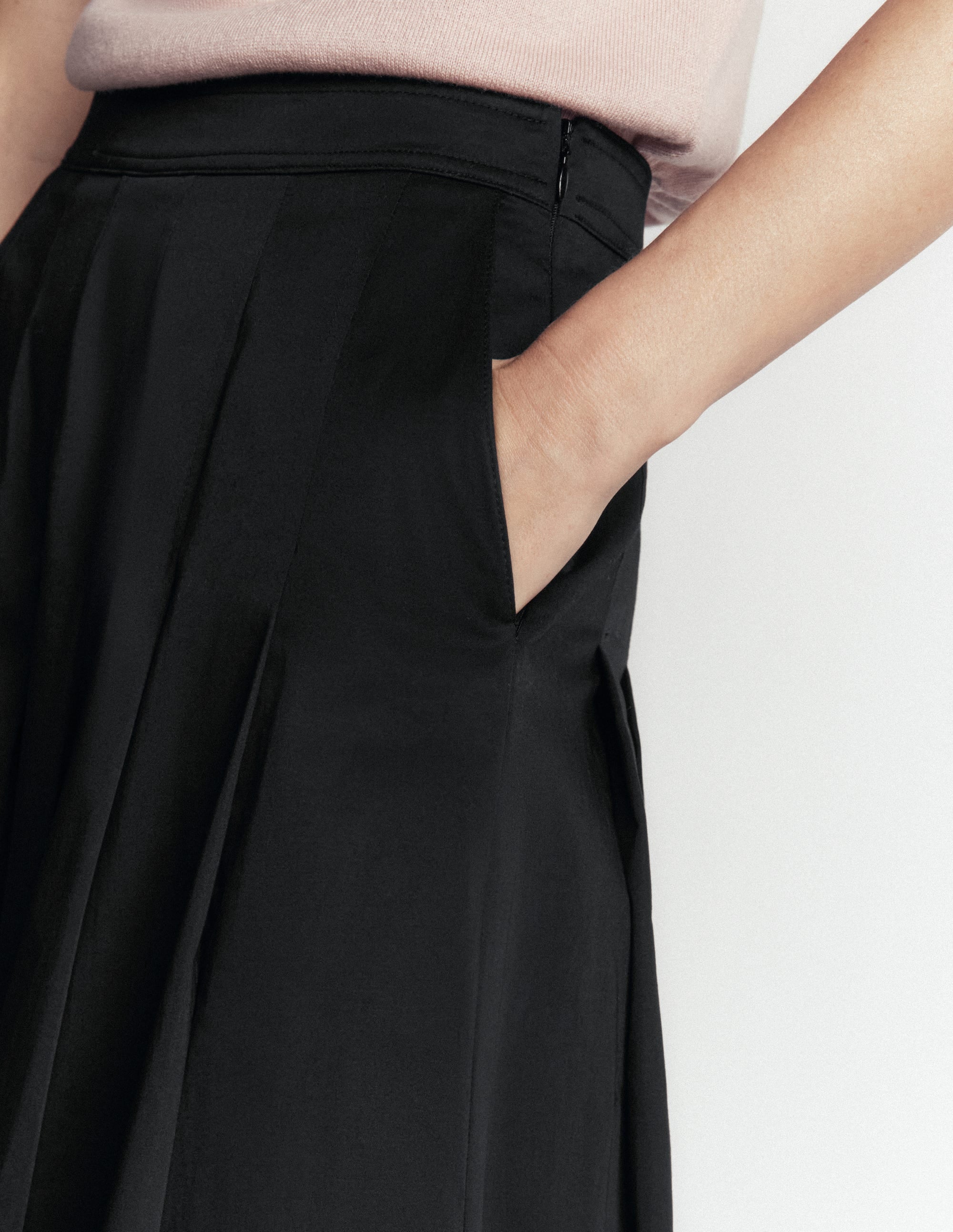 Aya cotton sateen Midi Skirt-Black - Image 2