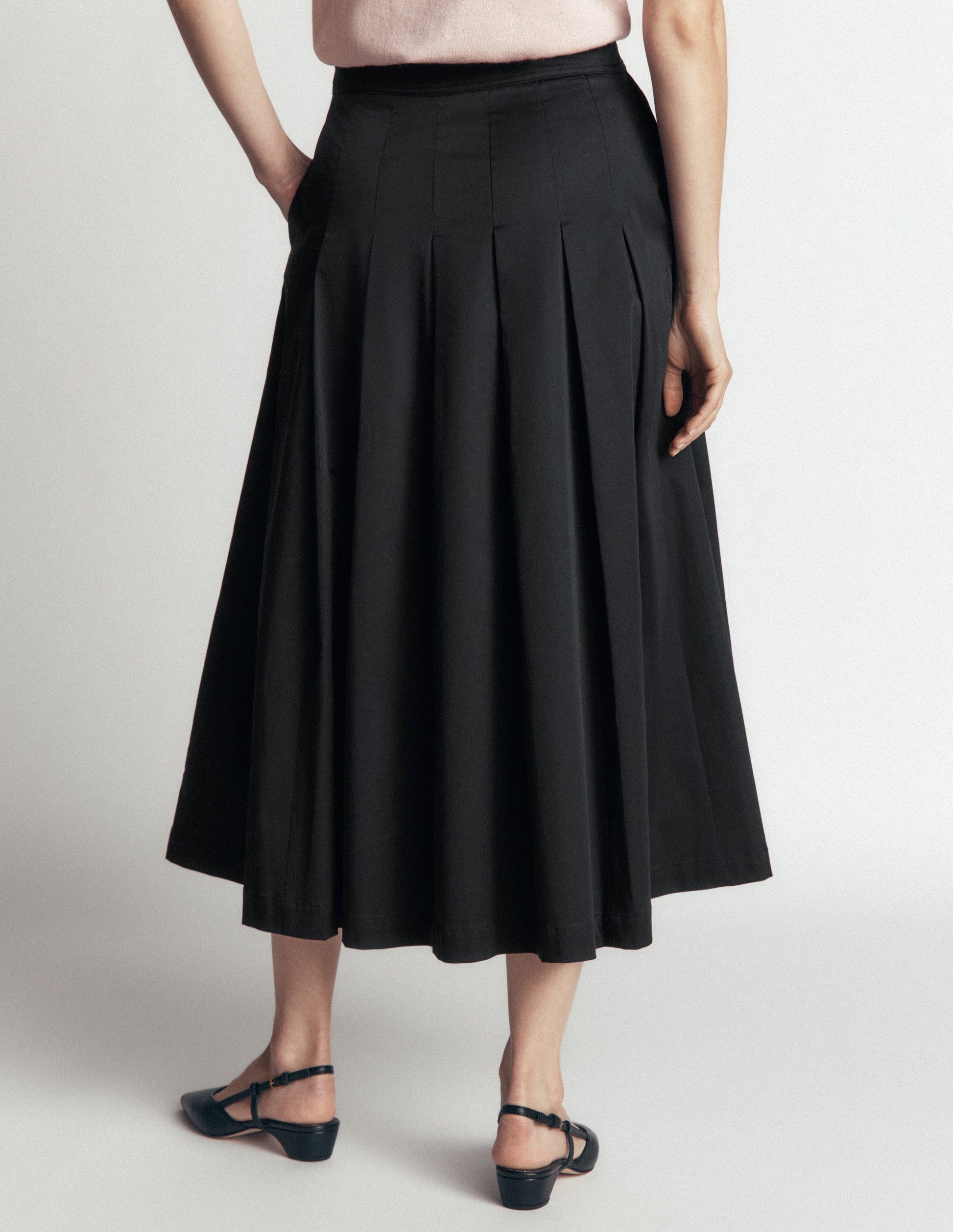 Aya cotton sateen Midi Skirt-Black-3