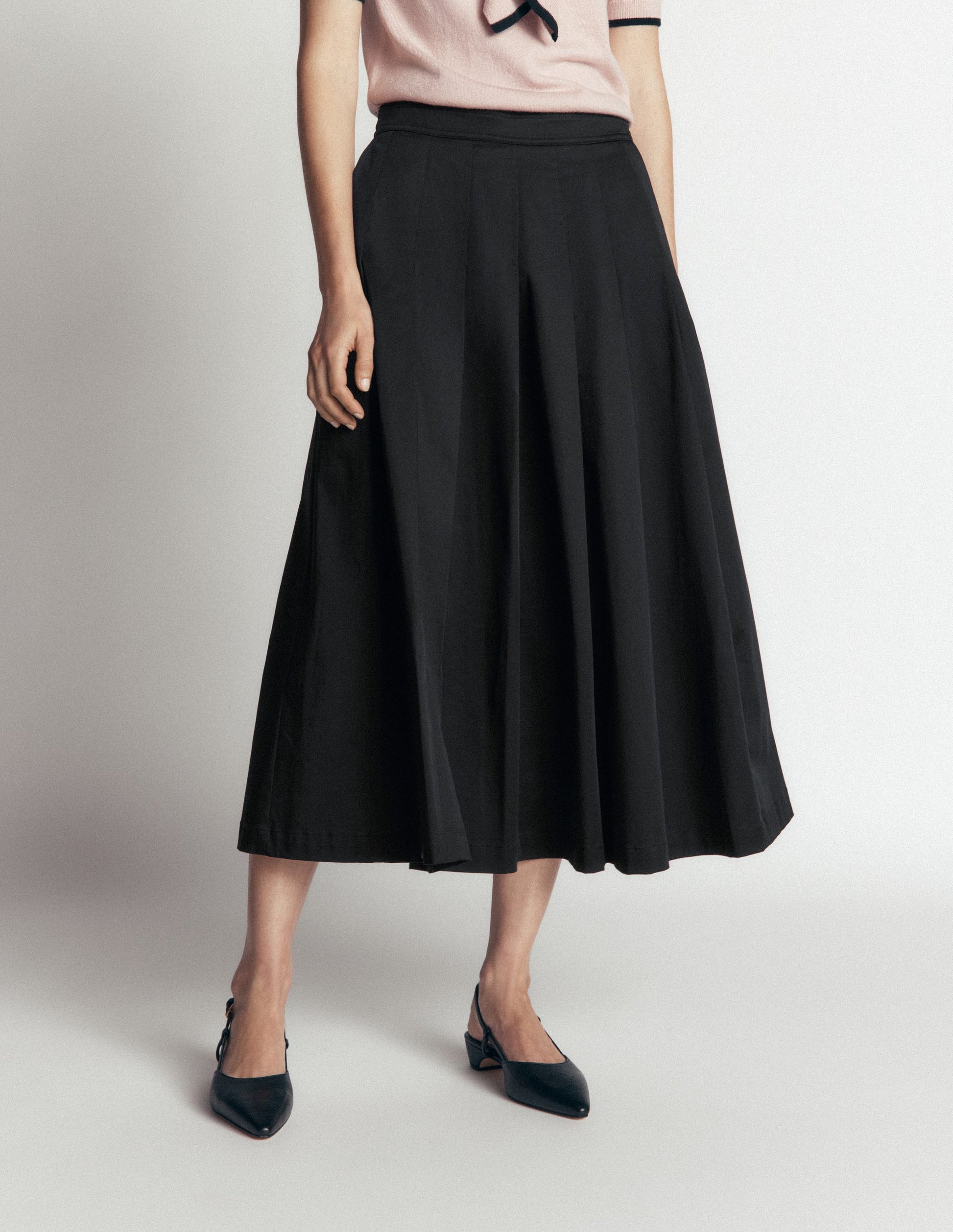 Aya cotton sateen Midi Skirt-Black-4