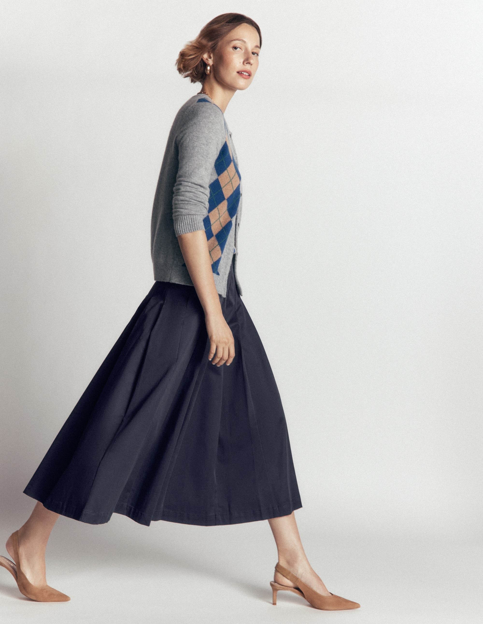 Aya cotton sateen Midi Skirt-Navy - Image 1