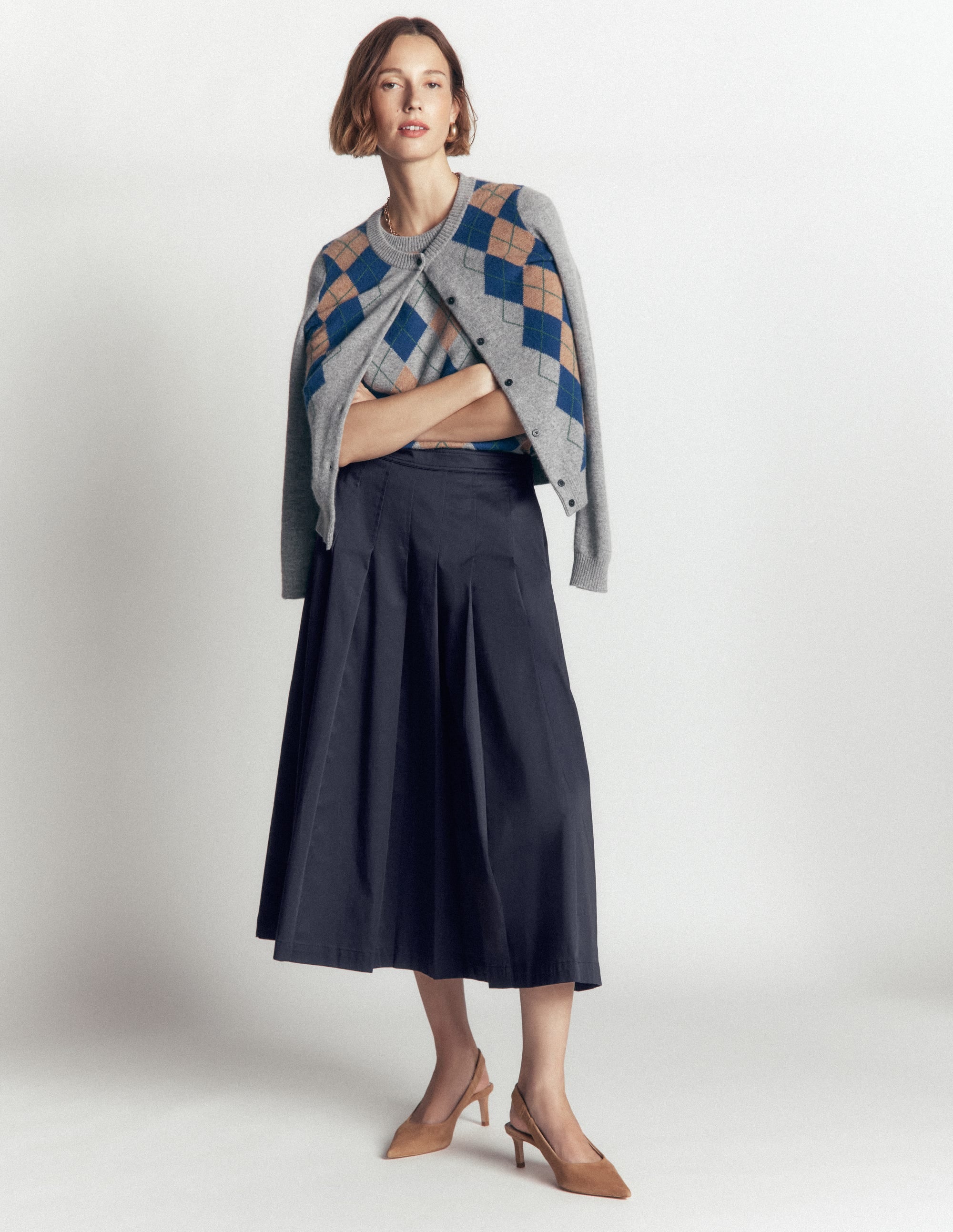 Aya cotton sateen Midi Skirt-Navy - Image 4