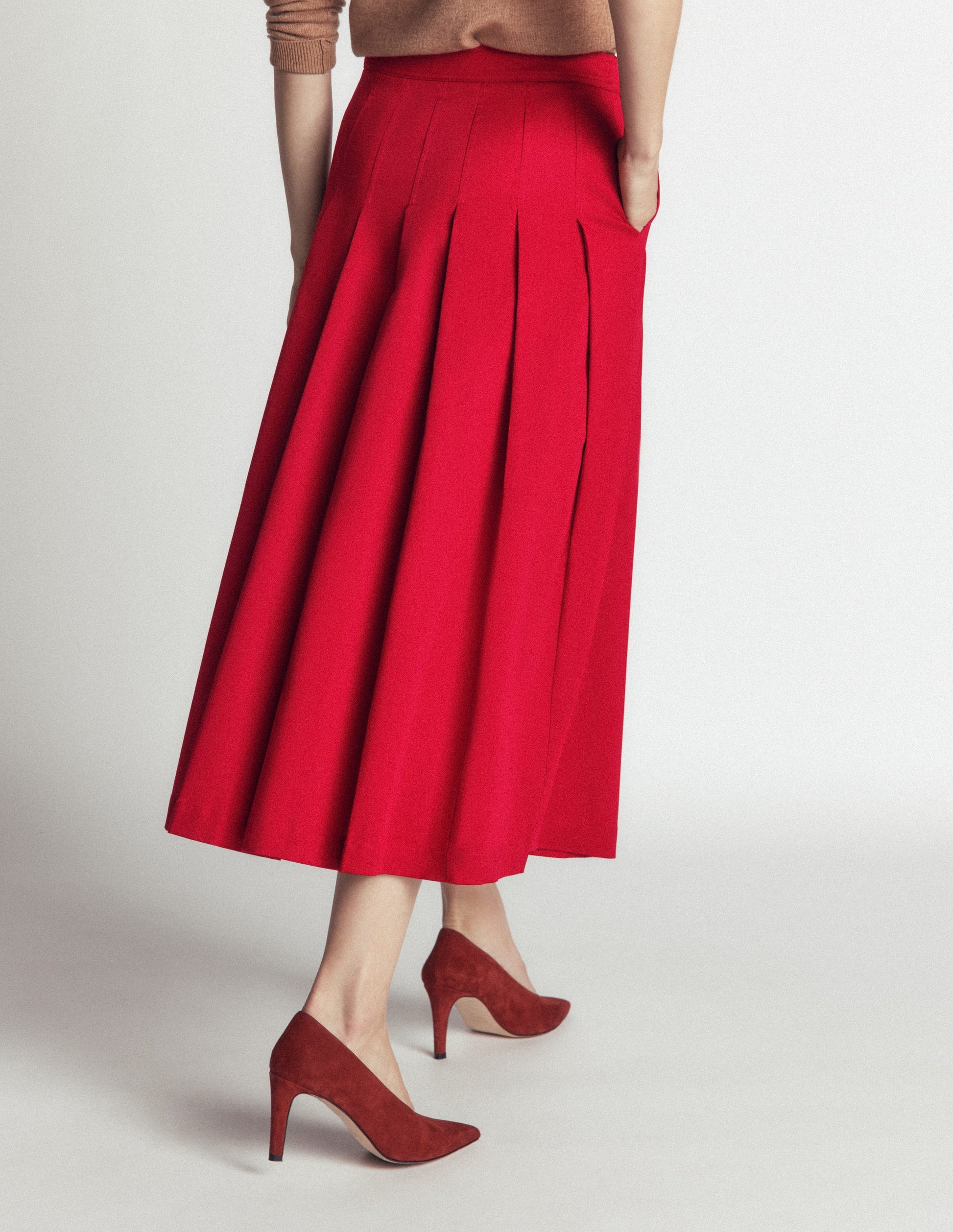 Aya cotton sateen Midi Skirt-Crimson Red-3