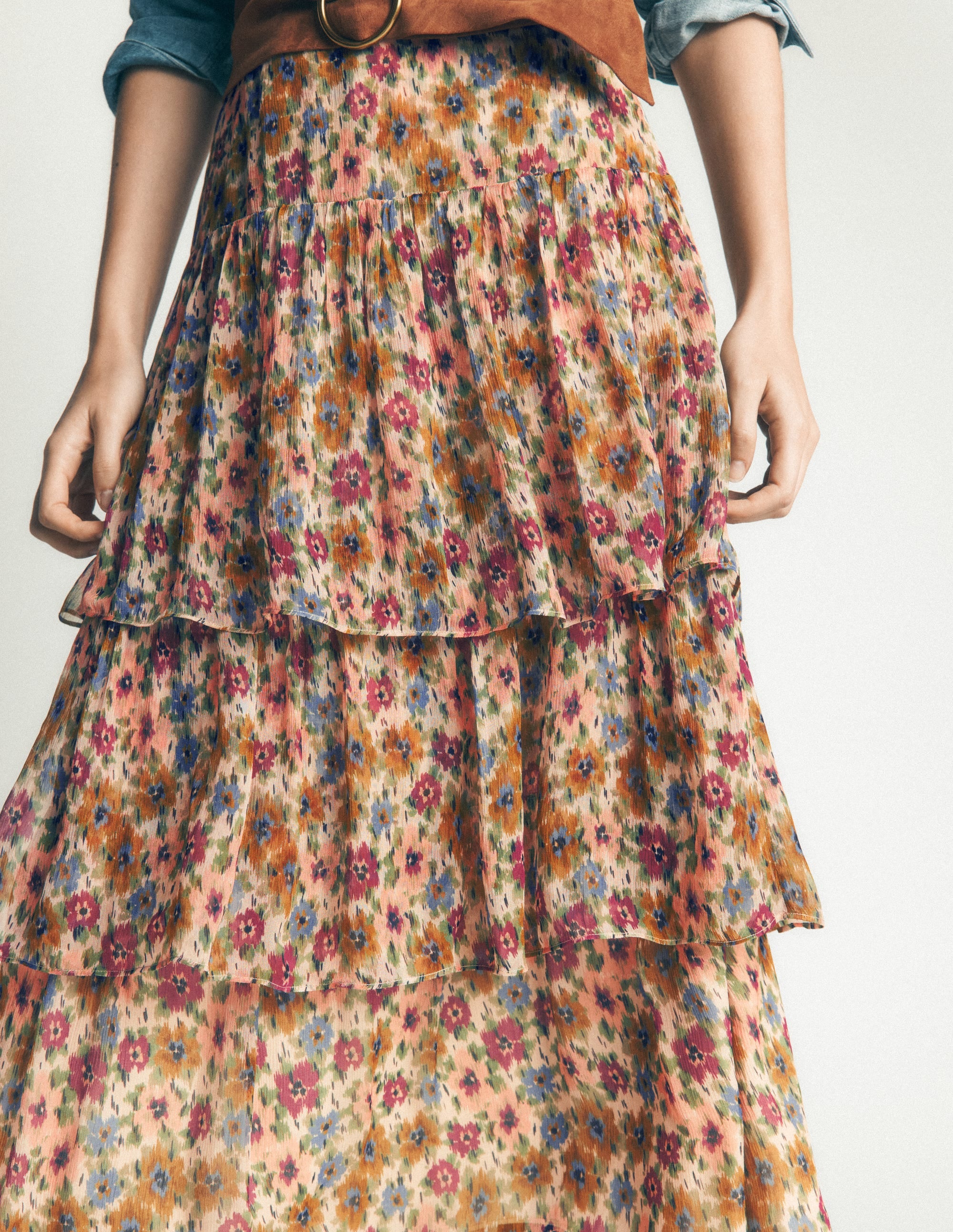 Tiered Ruffle Midi Skirt-Multi, Flecked Garden - Image 3