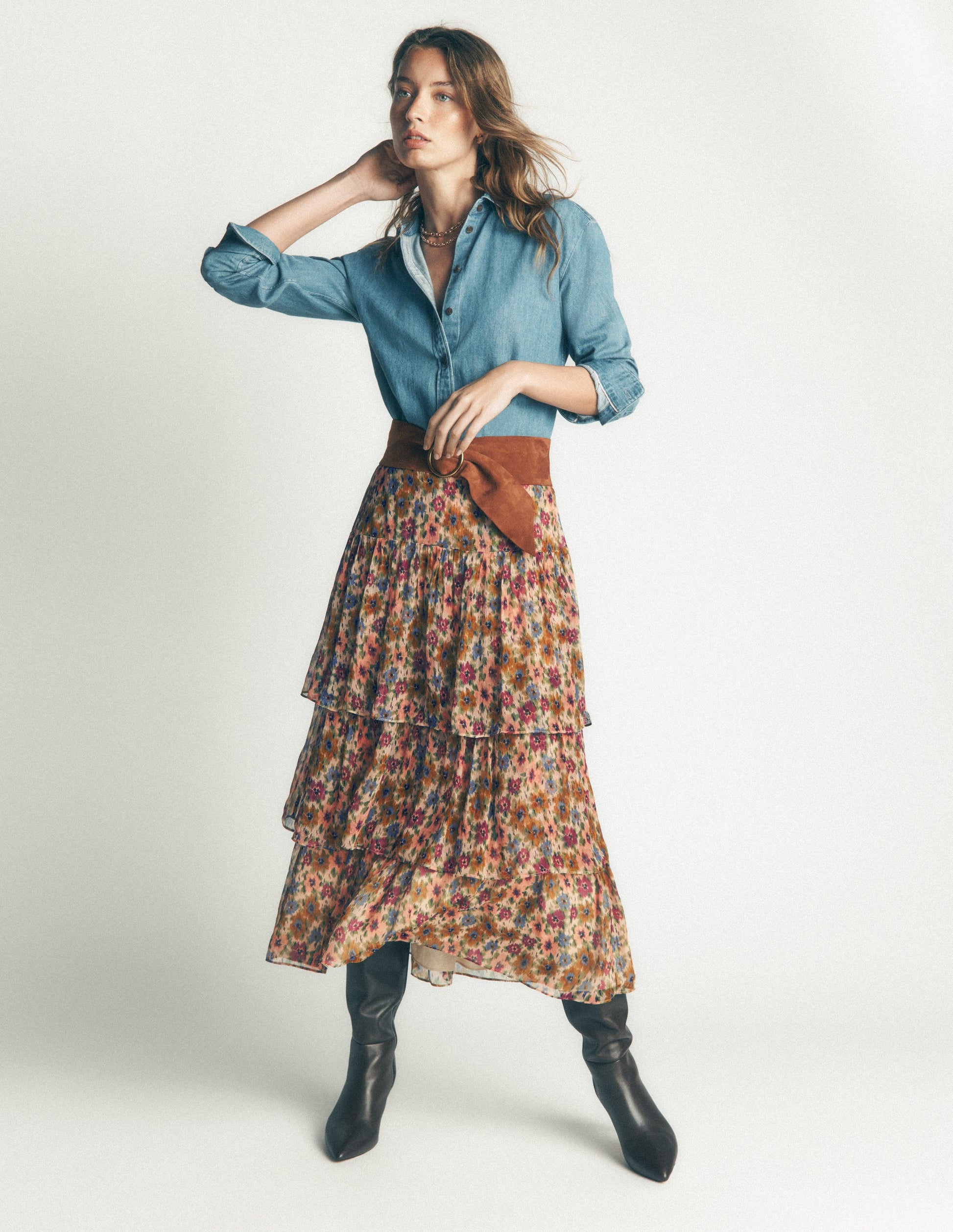 Tiered Ruffle Midi Skirt-Multi, Flecked Garden-6