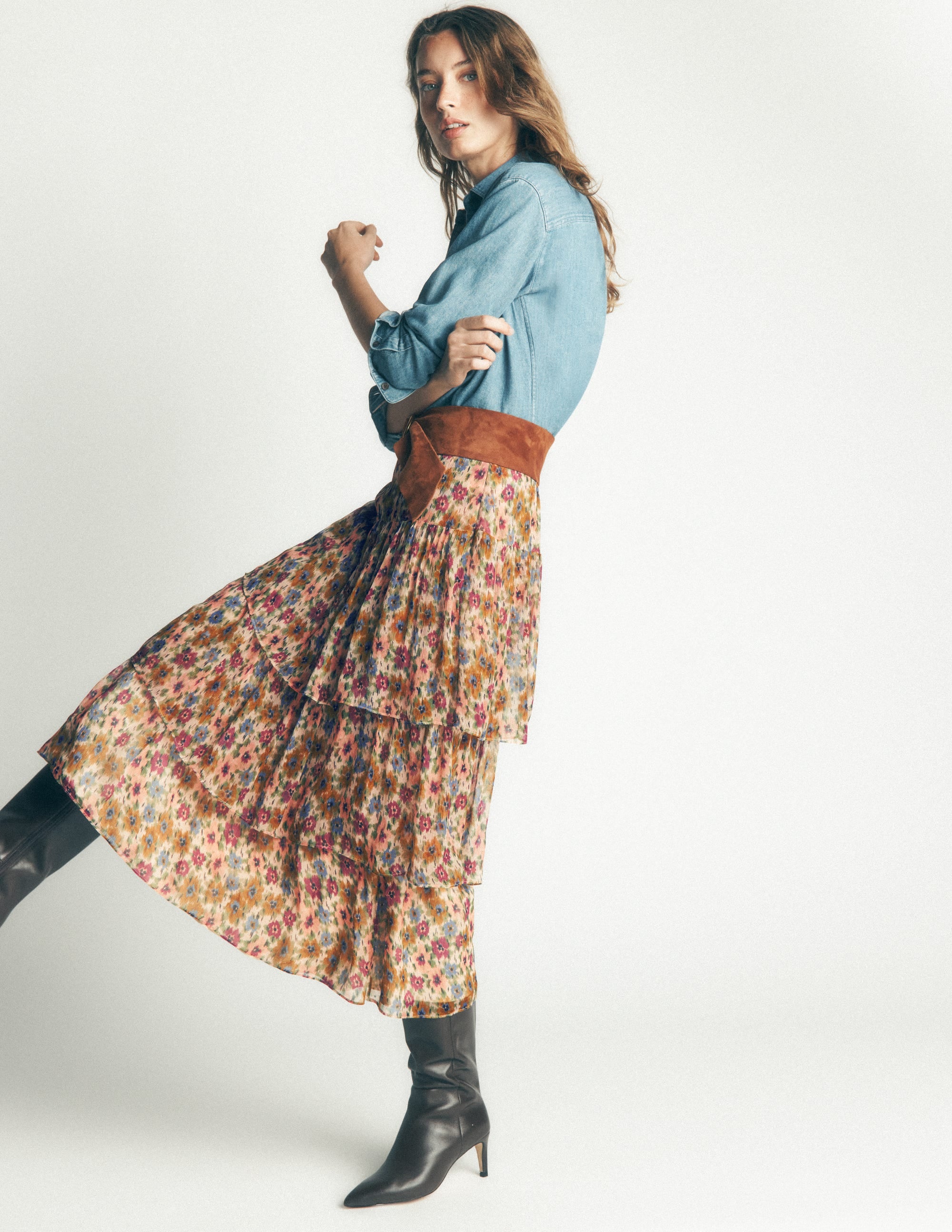Tiered Ruffle Midi Skirt-Multi, Flecked Garden - Image 7