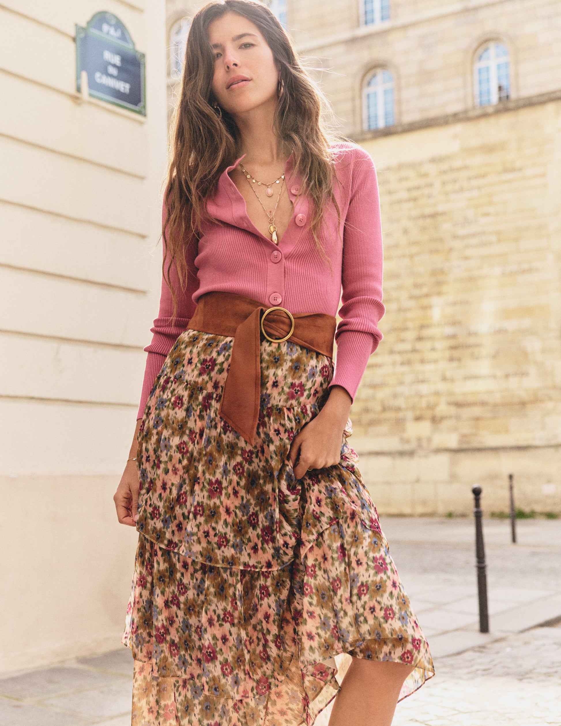 Tiered Ruffle Midi Skirt-Multi, Flecked Garden-1