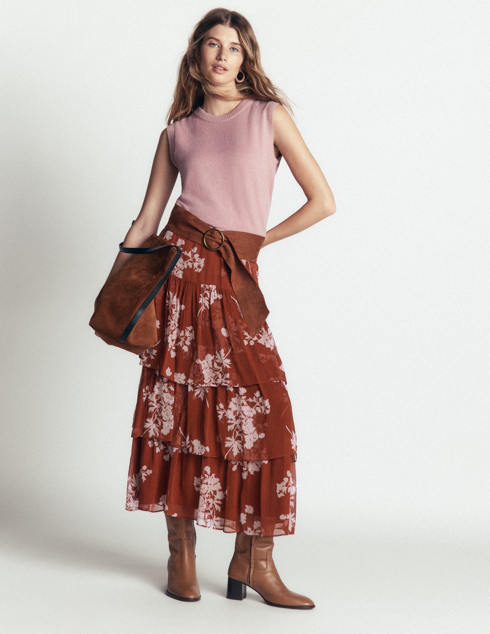 Tiered Ruffle Midi Skirt-Arabian Spice, Flecked Bunch-1