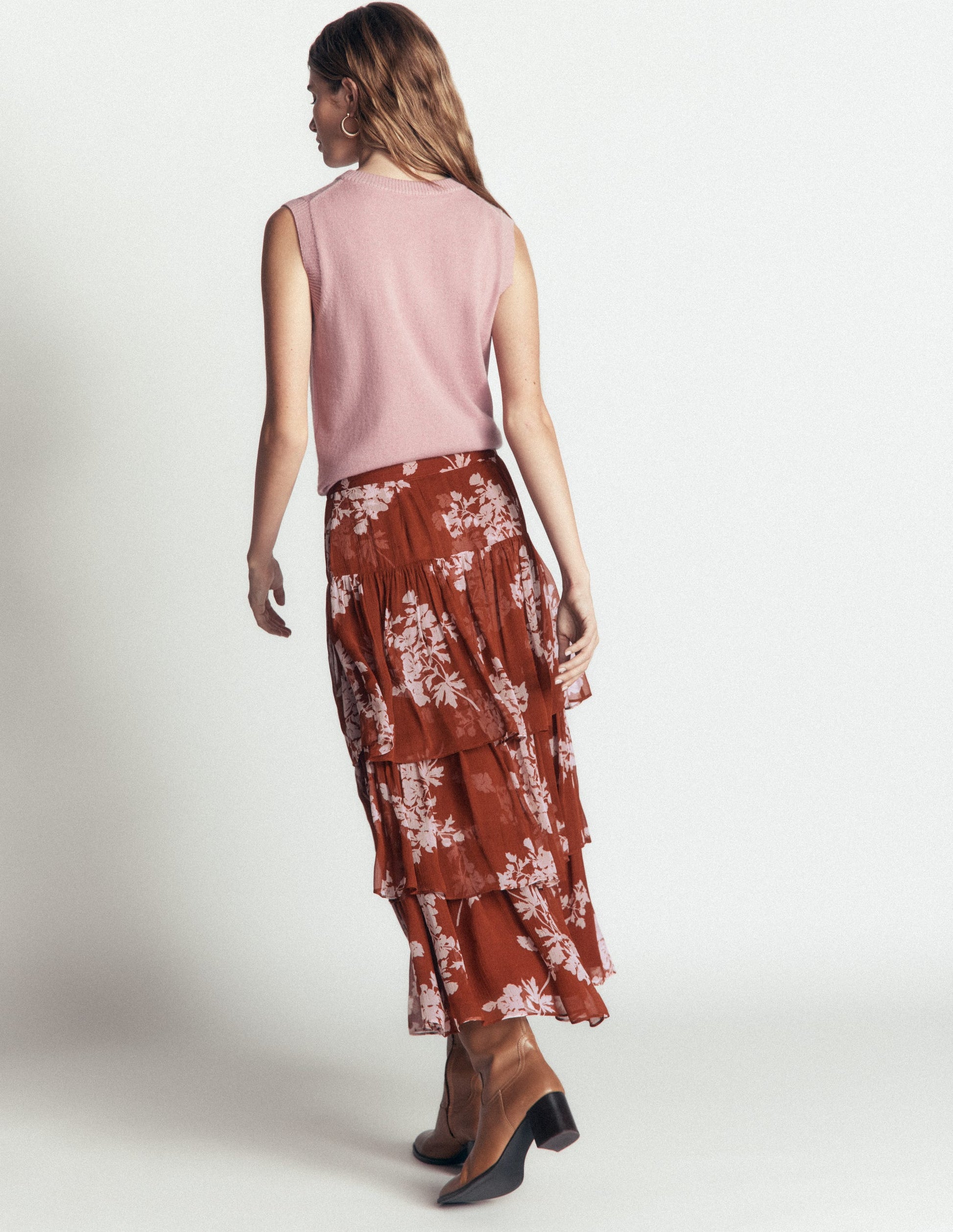 Tiered Ruffle Midi Skirt-Arabian Spice, Flecked Bunch-3