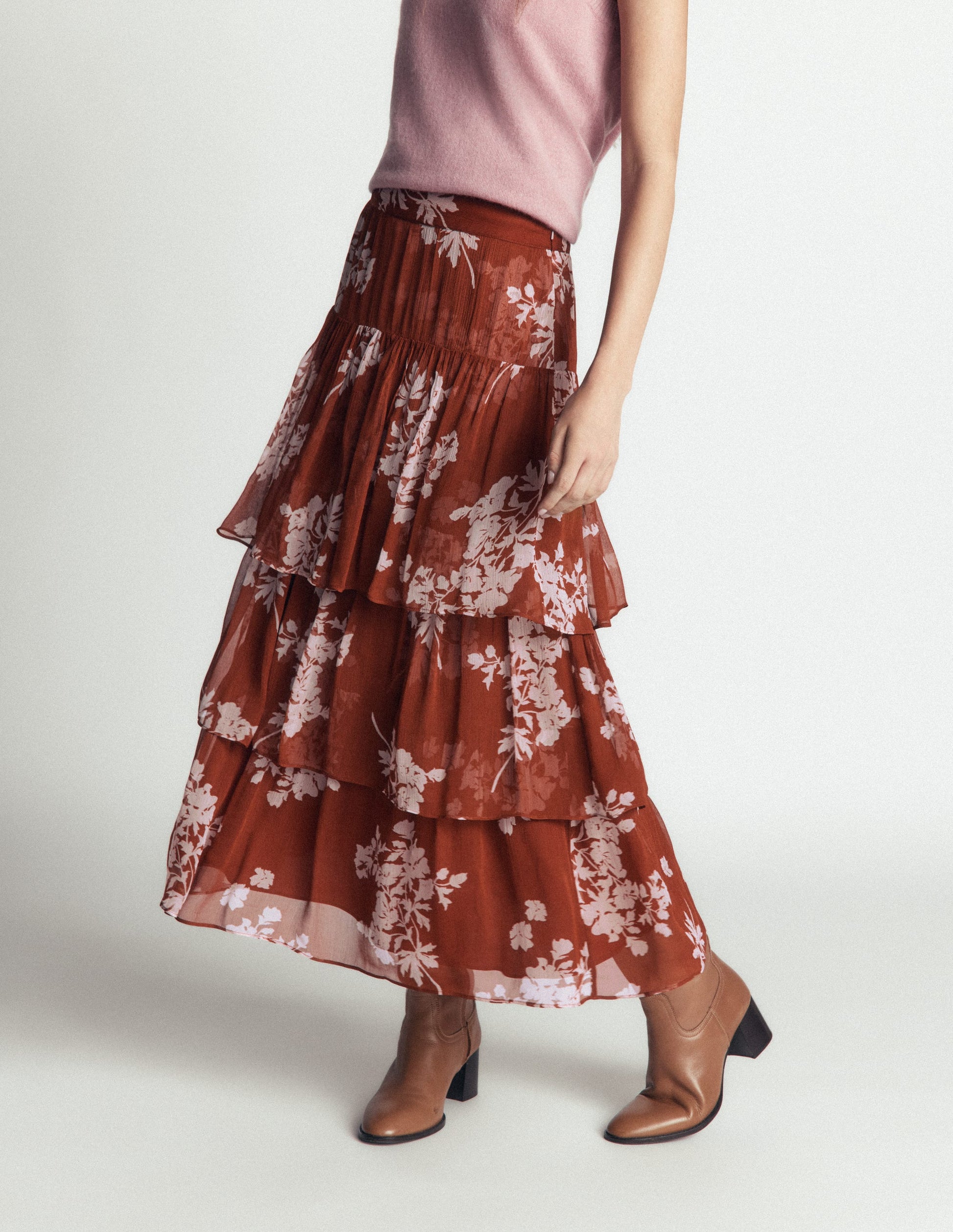 Tiered Ruffle Midi Skirt-Arabian Spice, Flecked Bunch-6