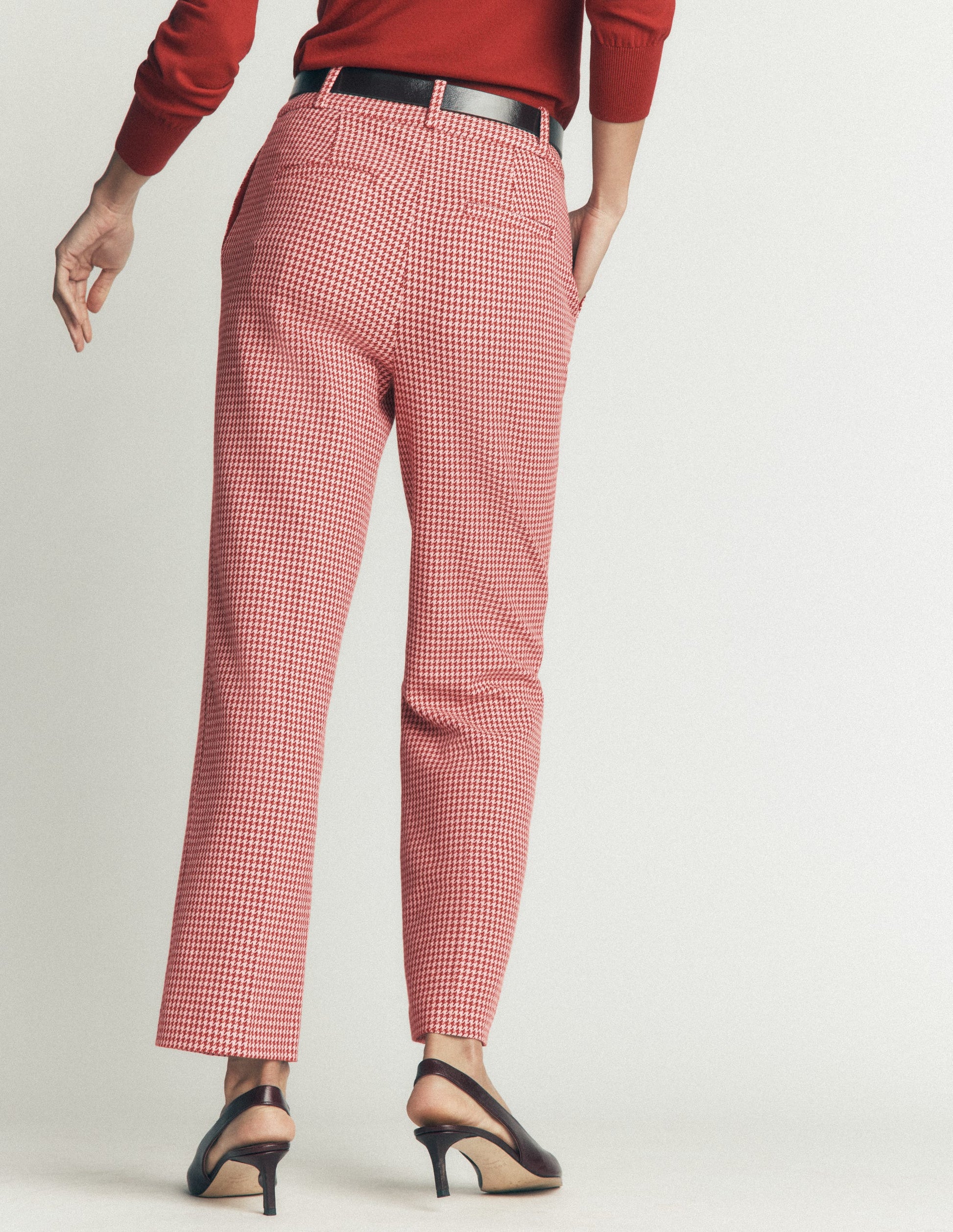 Canonbury Cotton 7/8 Trousers-Pink, Brown Puppytooth-3