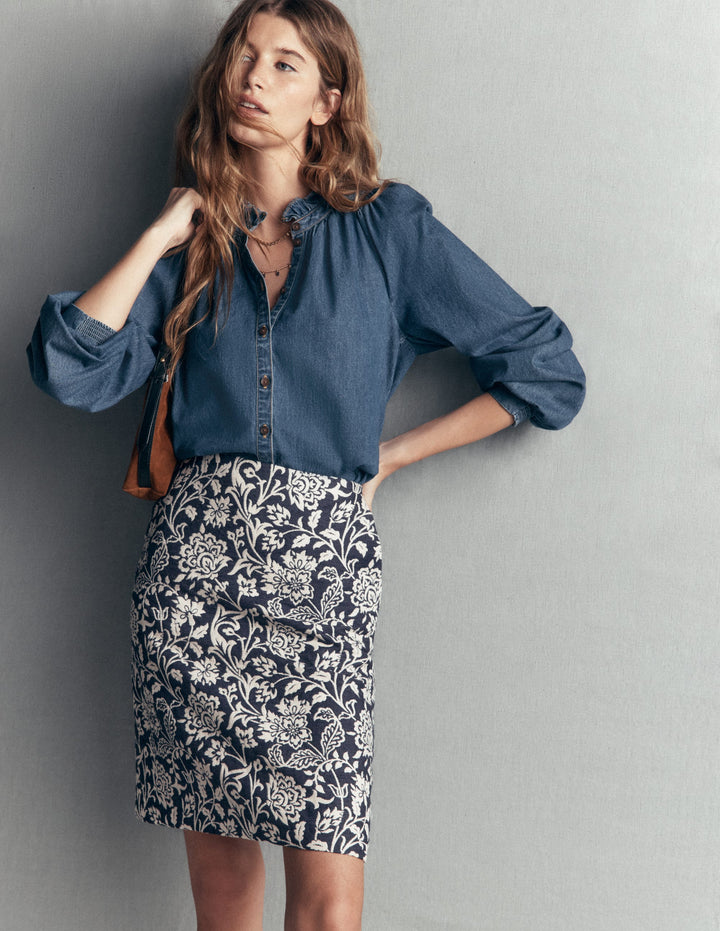Jacquard A-Line Skirt-FLORAL JACQUARD