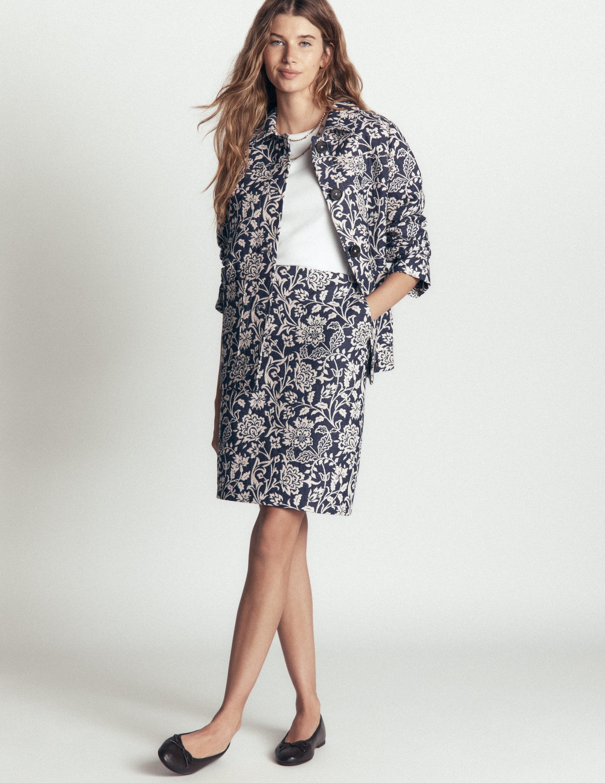 Jacquard A-Line Skirt-FLORAL JACQUARD-6