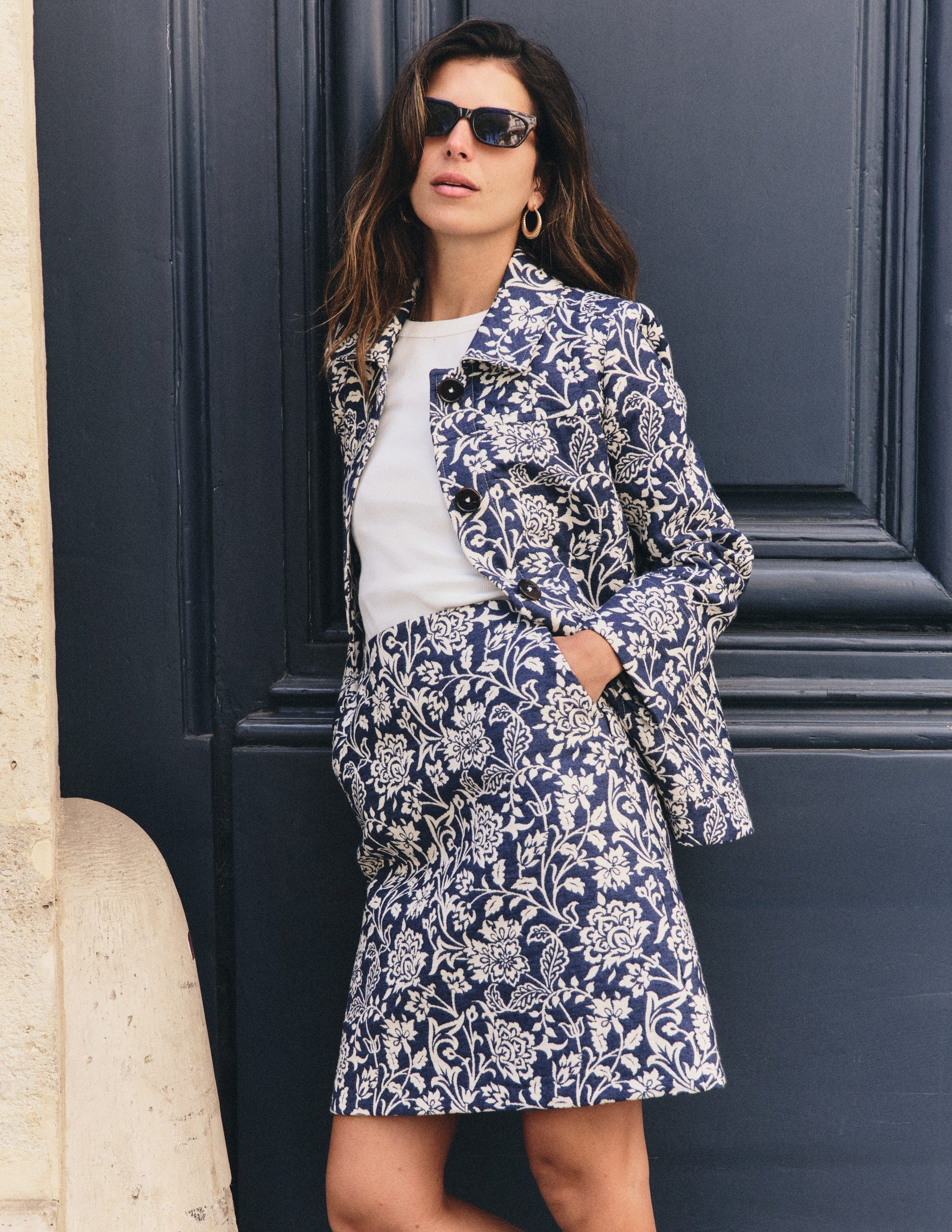 Jacquard A-Line Skirt-FLORAL JACQUARD-1